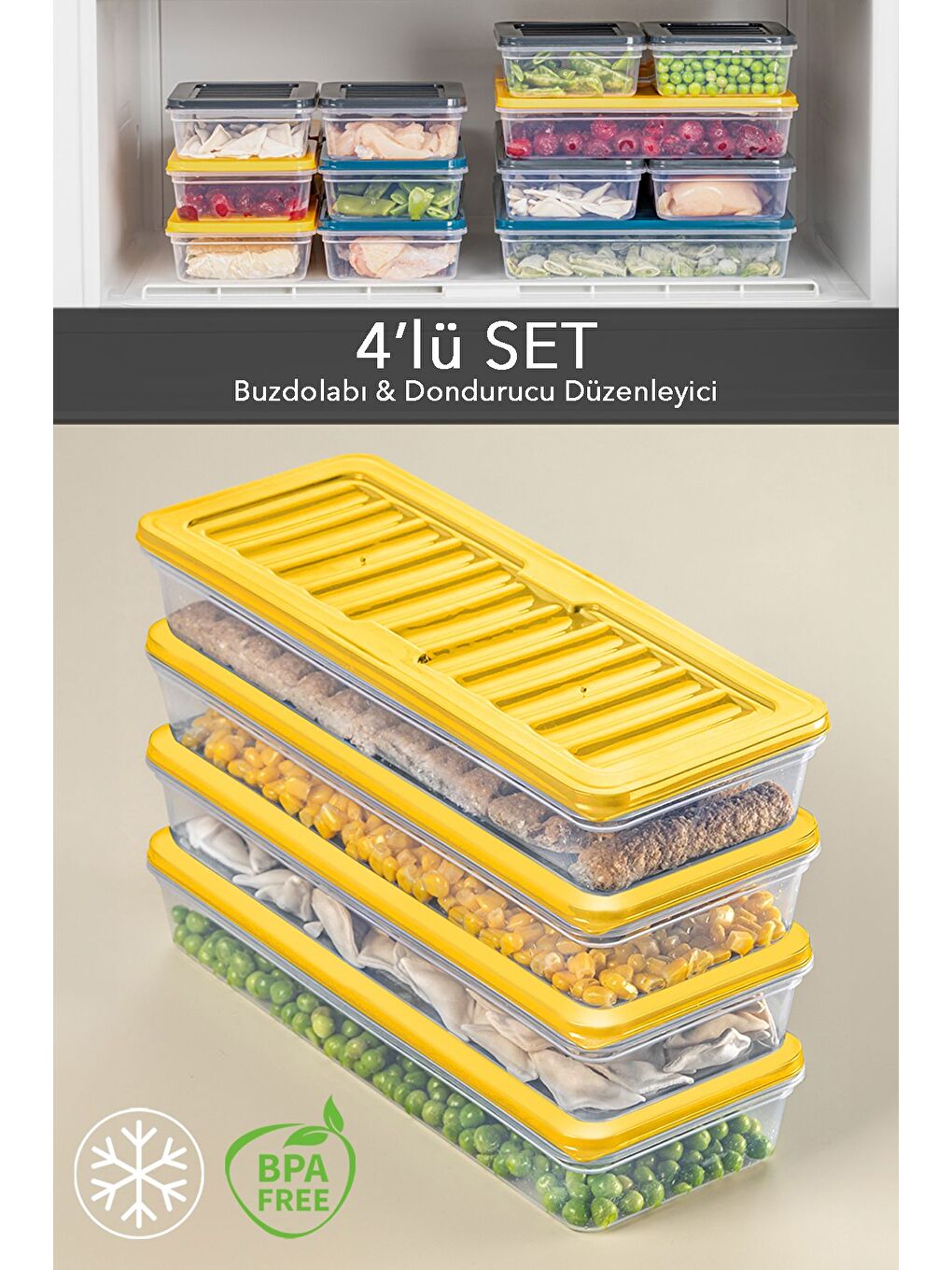 4'lü Saklama Kabı Sarı 4 x 1170 ml