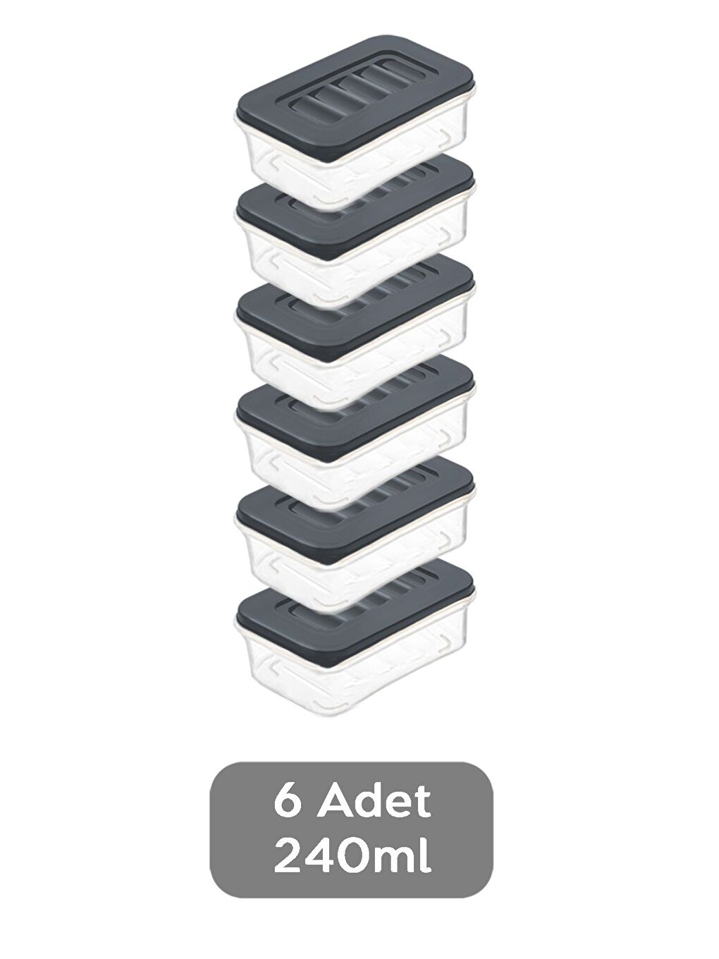 6 lı Buzdolabı Düzenleyici Organizer   Mikrodalga ve Difrize Uygun Saklama Kabı   6x240ml Antrasit-1