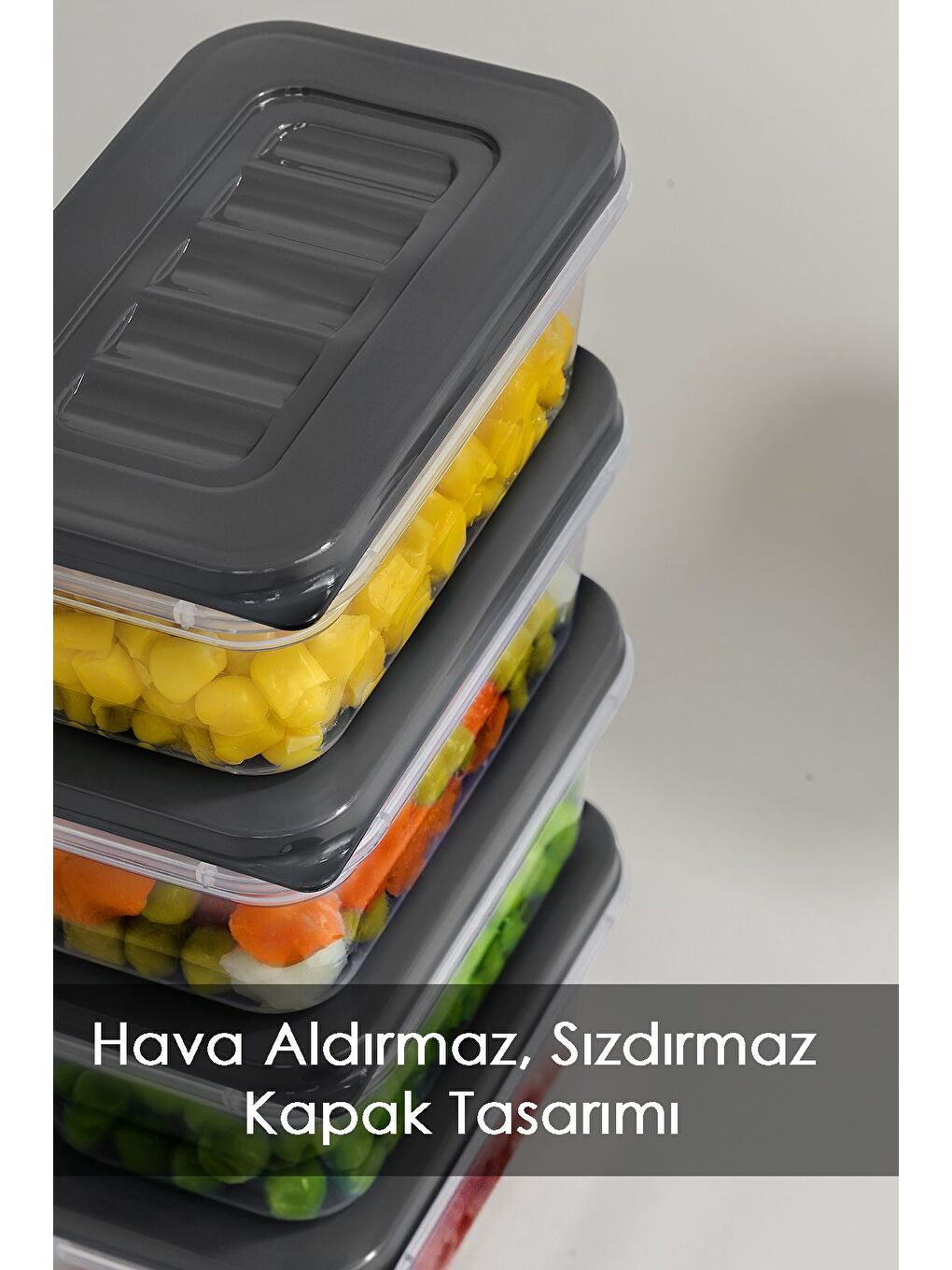 6 lı Buzdolabı Düzenleyici Organizer   Mikrodalga ve Difrize Uygun Saklama Kabı   6x240ml Antrasit-2