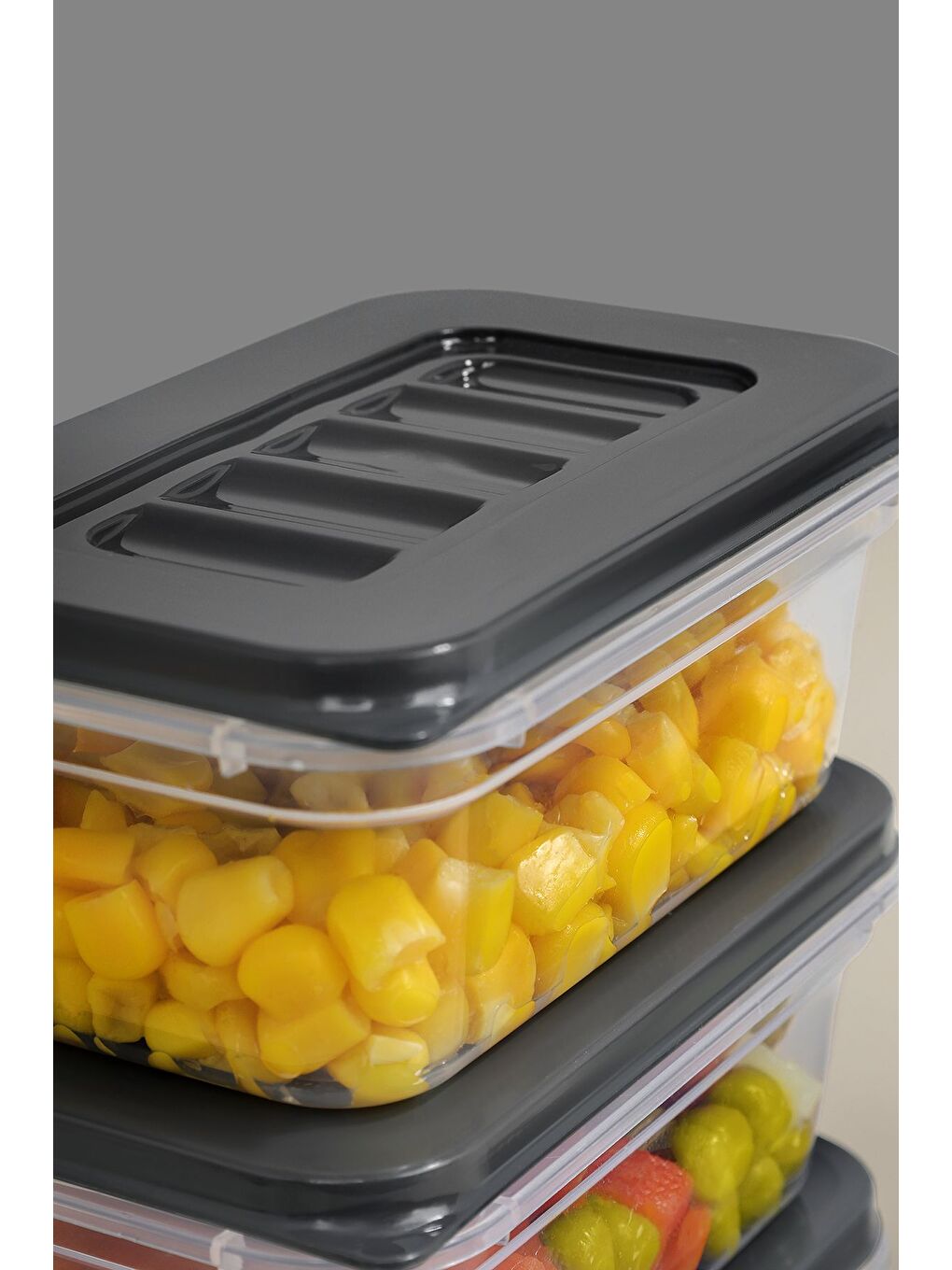 6 lı Buzdolabı Düzenleyici Organizer   Mikrodalga ve Difrize Uygun Saklama Kabı   6x240ml Antrasit-3