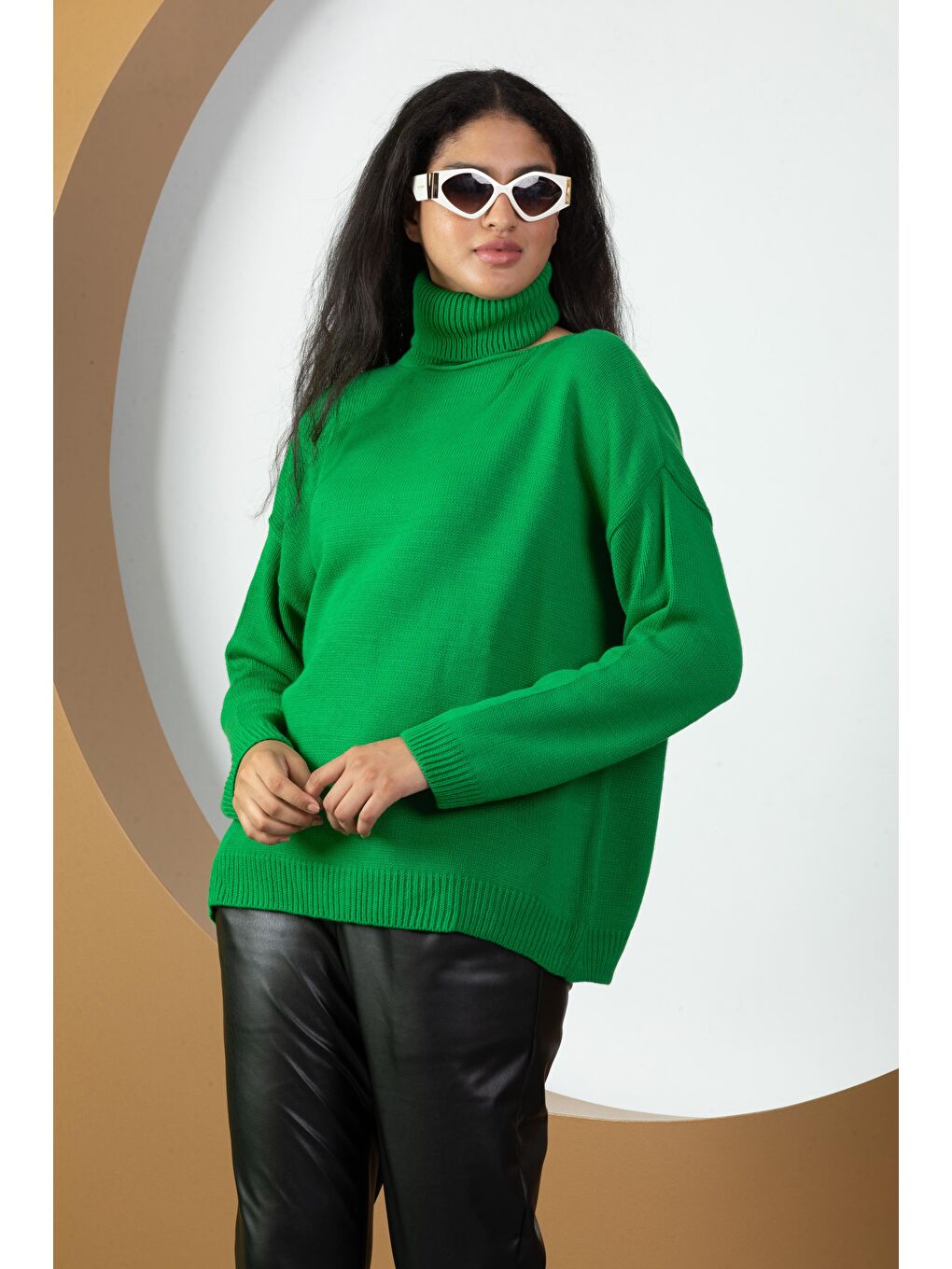 Yeşil Kadın Balıkçı Yaka Triko  Kazak