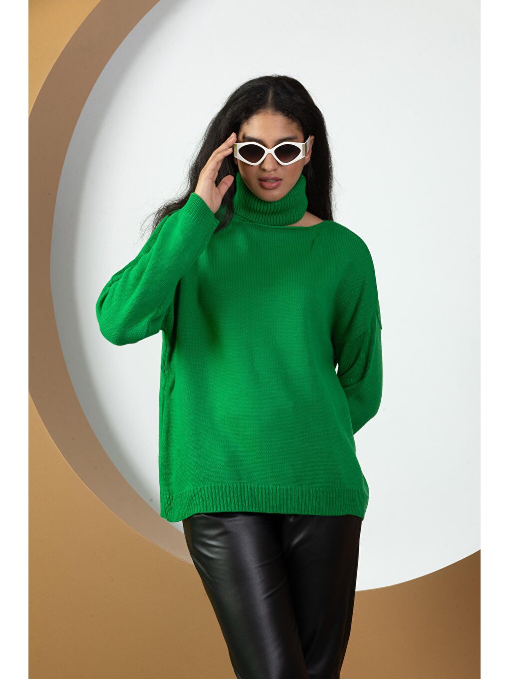 Yeşil Kadın Balıkçı Yaka Triko  Kazak-1