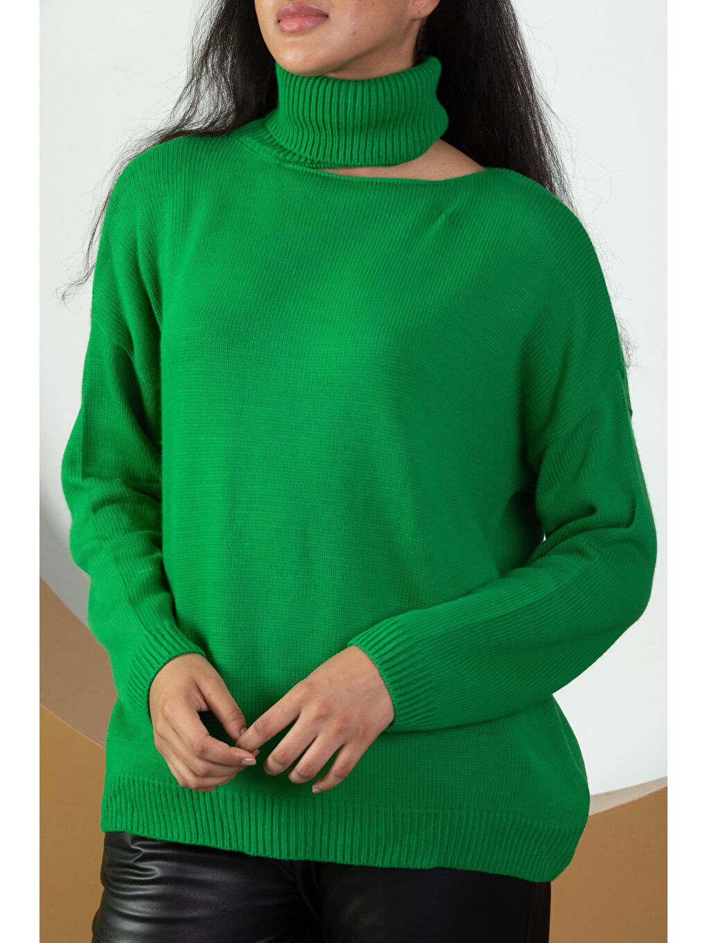 Yeşil Kadın Balıkçı Yaka Triko  Kazak-2