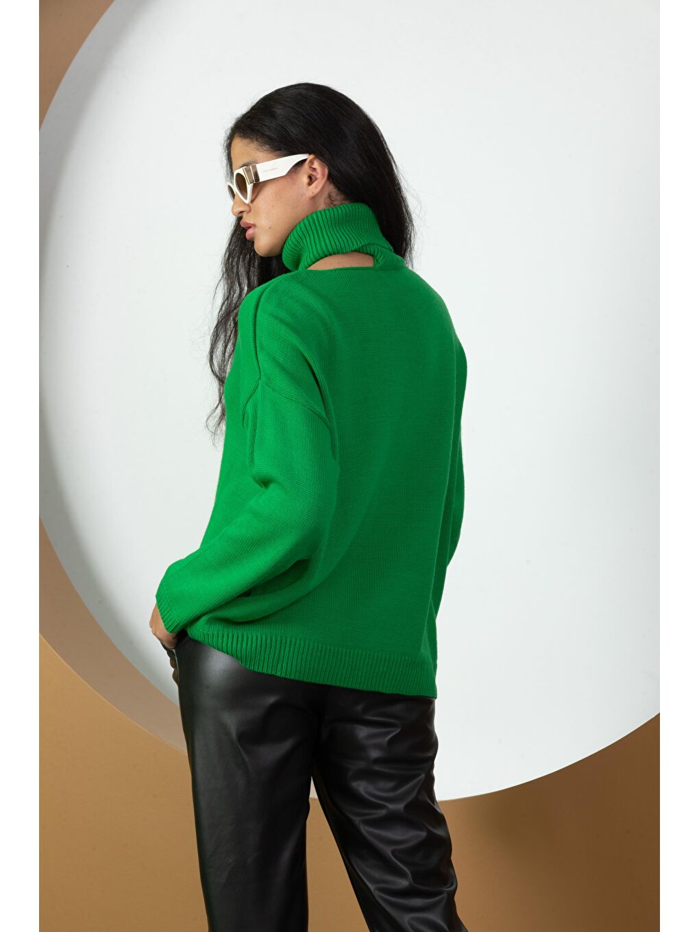 Yeşil Kadın Balıkçı Yaka Triko  Kazak-3