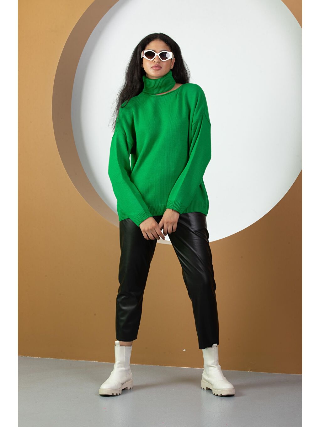 Yeşil Kadın Balıkçı Yaka Triko  Kazak-4