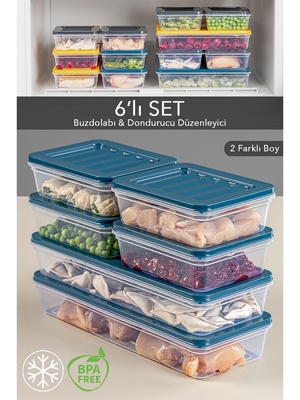 Mavi 6'lı Saklama Kabı Petrol 2 x 1170 ml 4 x 600 ml