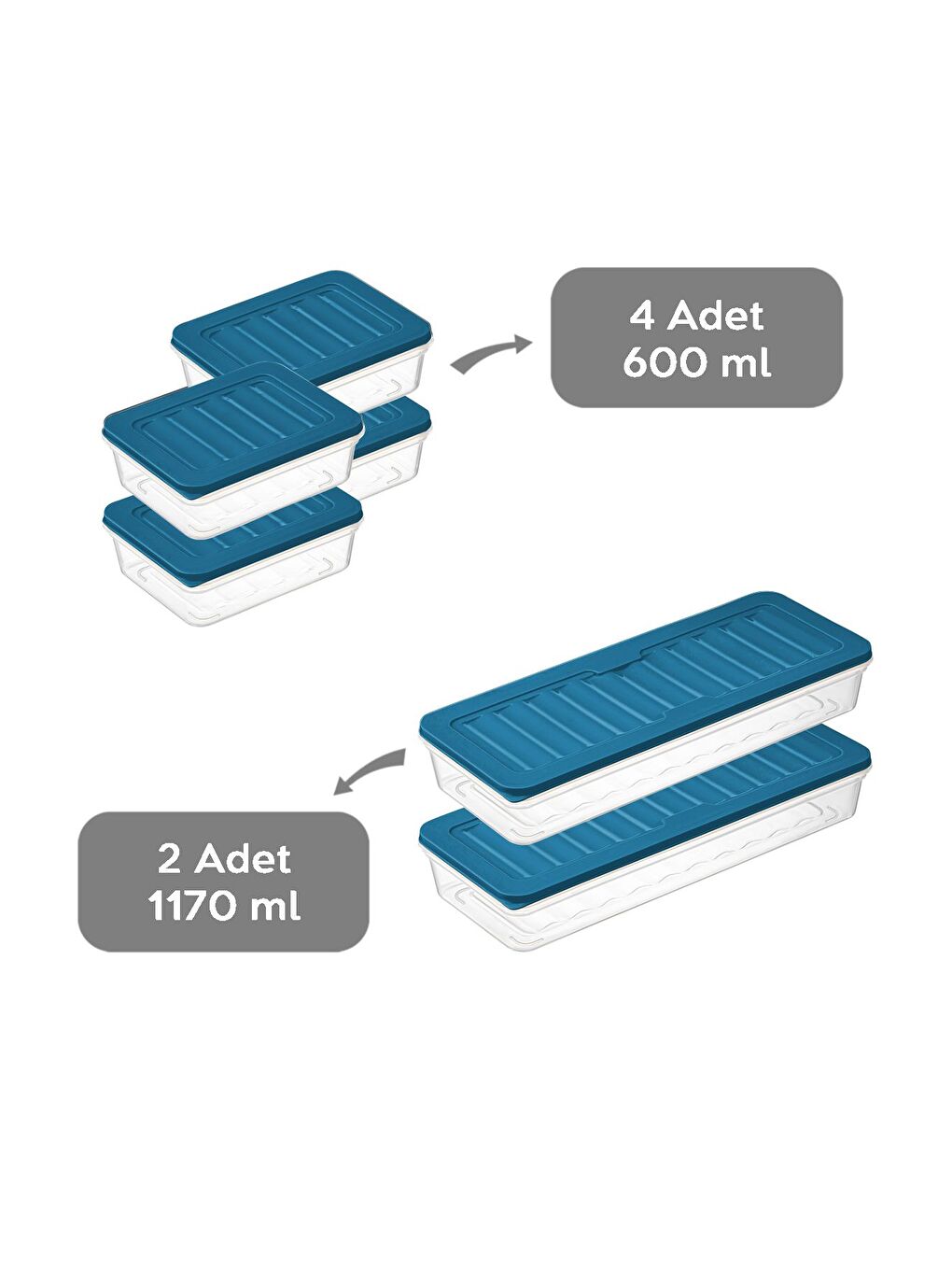 Mavi 6'lı Saklama Kabı Petrol 2 x 1170 ml 4 x 600 ml-1