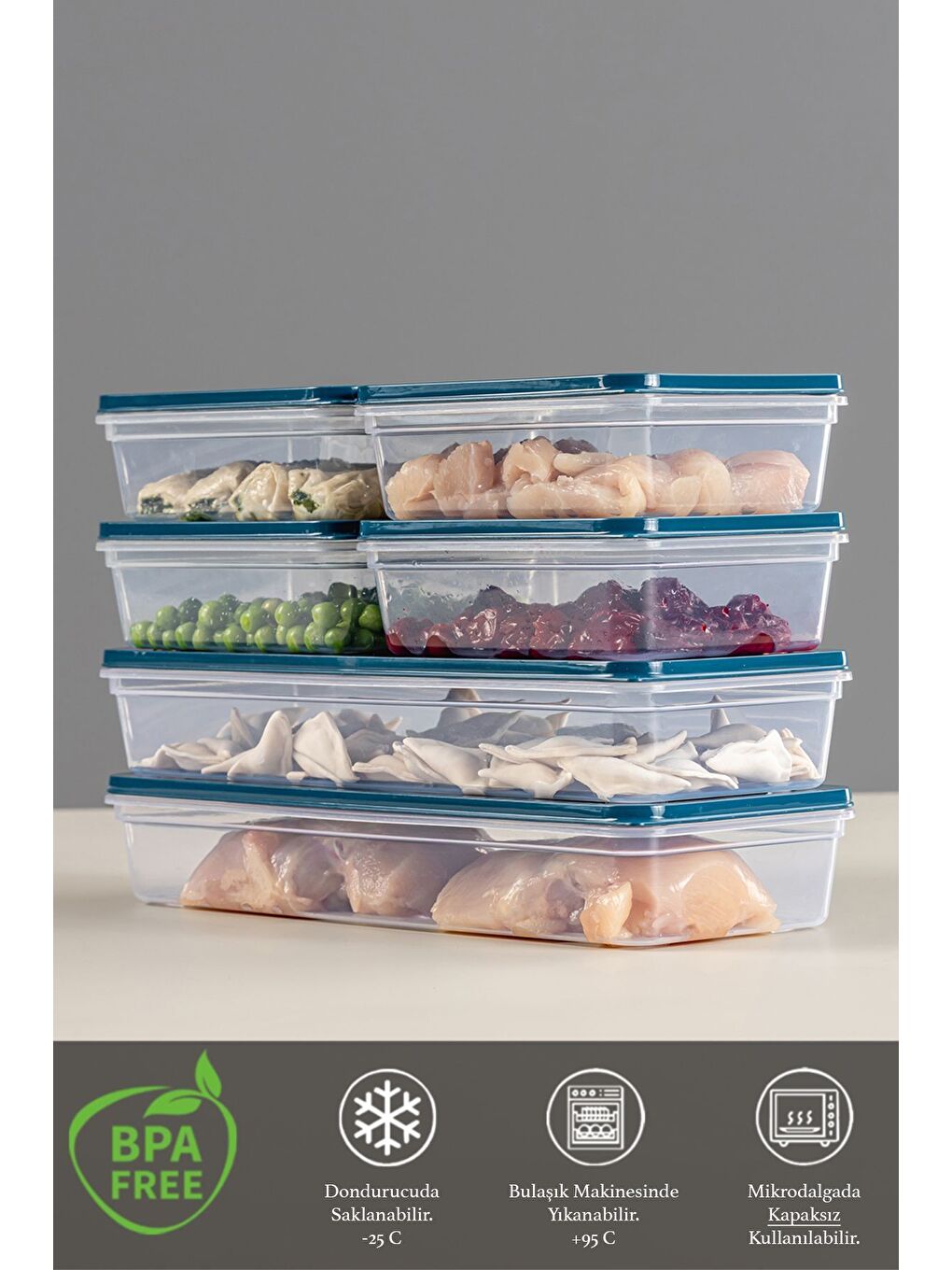 Mavi 6'lı Saklama Kabı Petrol 2 x 1170 ml 4 x 600 ml-2