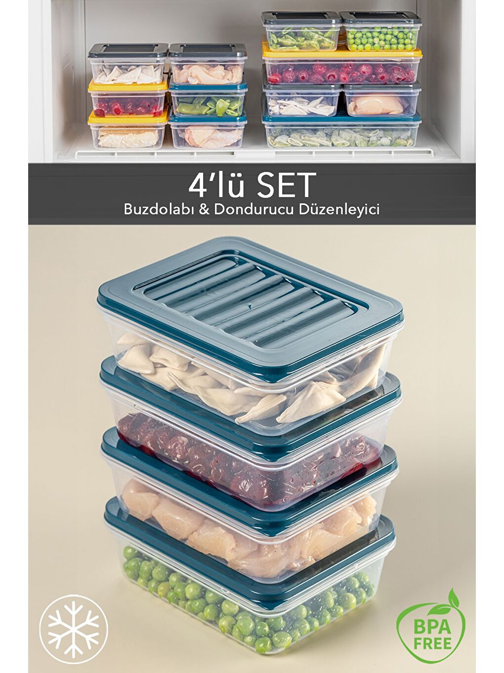 Mavi 4'lü Saklama Kabı Petrol 4 x 600 ml