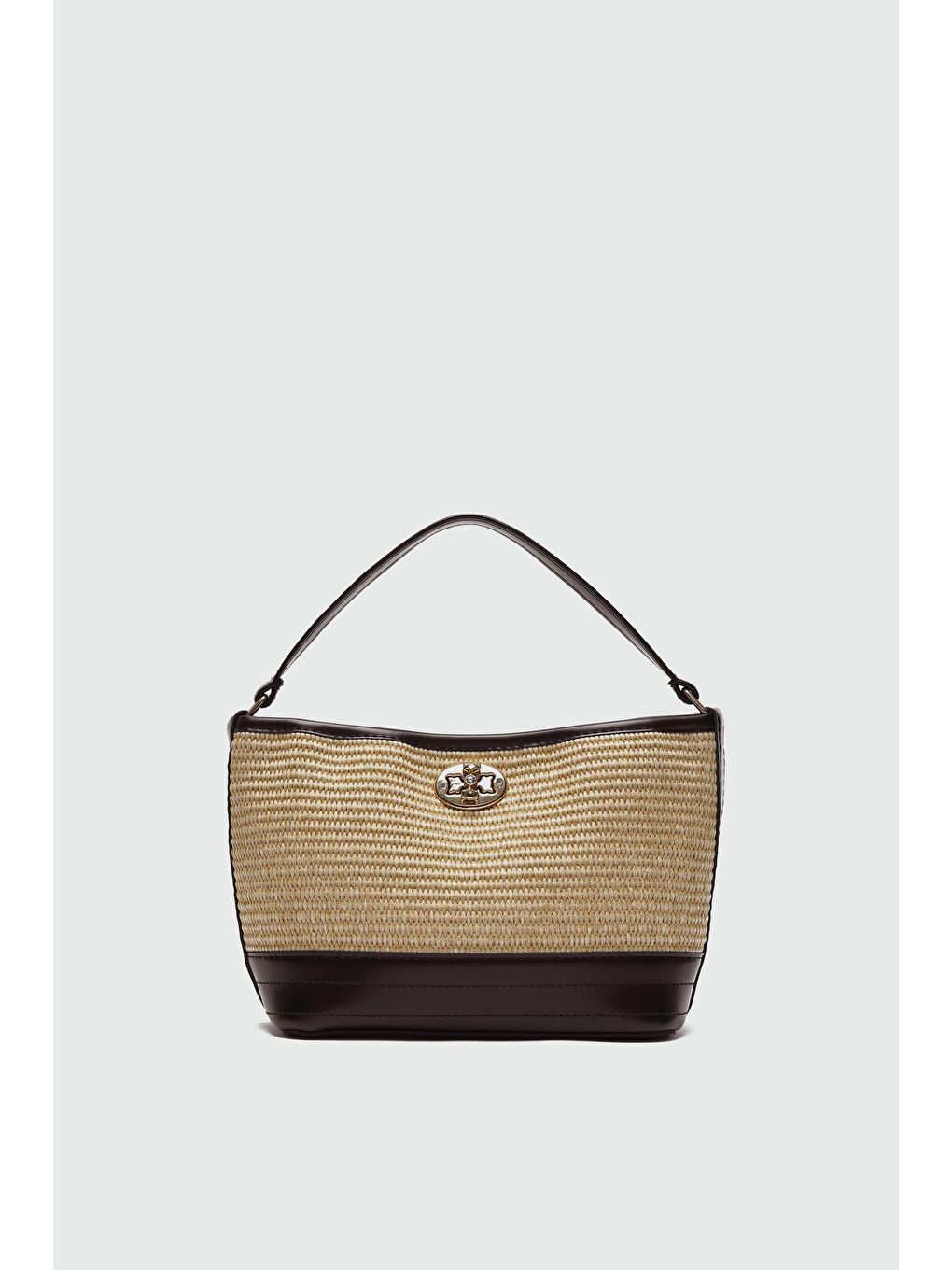 Urban Hasır Görünümlü Kilitli Omuz Çanta Kahverengi