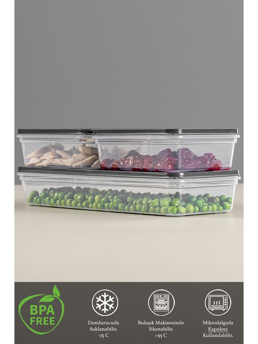 3'lü Saklama Kabı Antrasit 1 x 1170 ml 2 x 600 ml-2