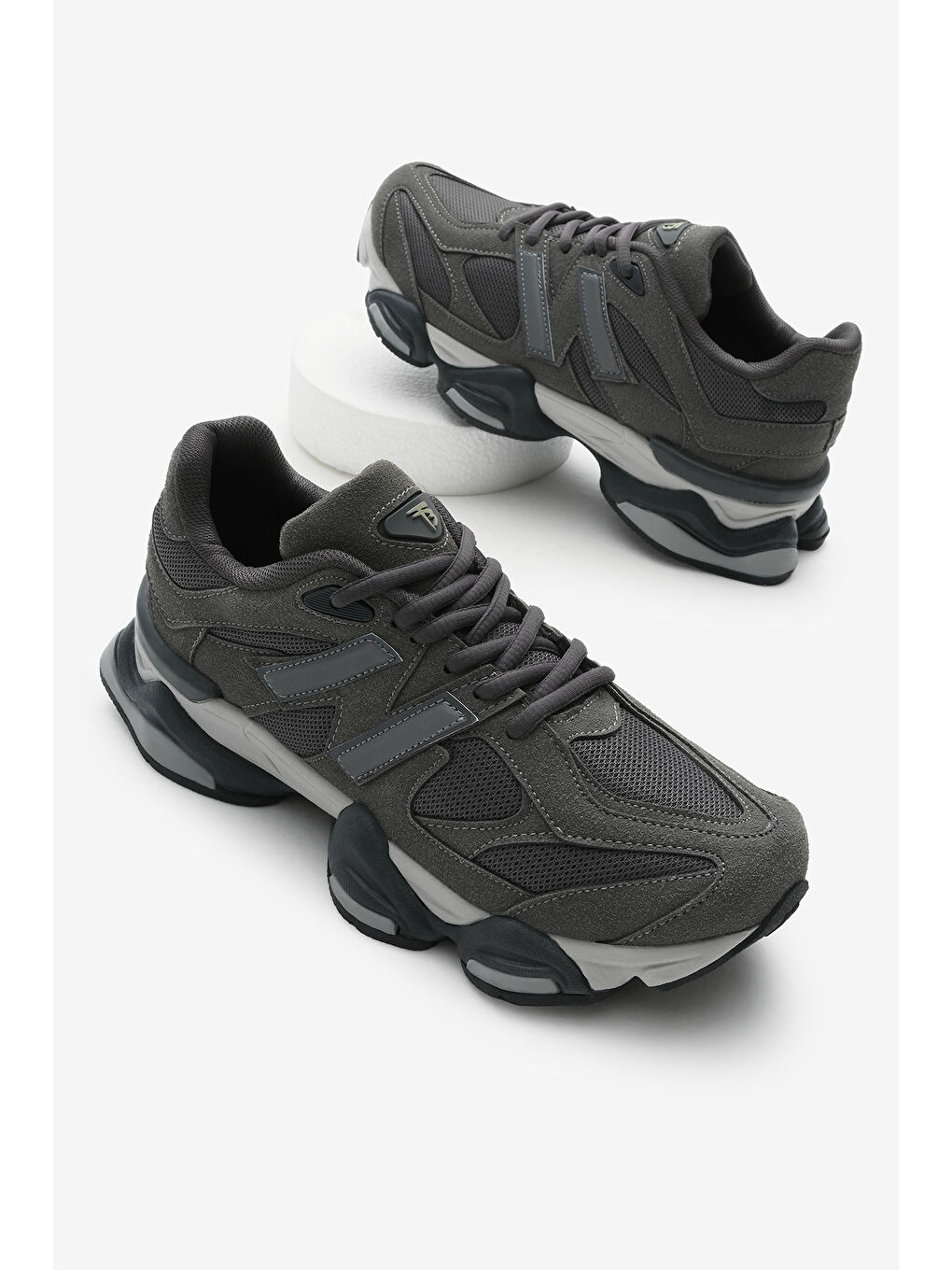 Gri Unisex Füme Poli Taban Anorak Desenli Yüksek Taban Bağcıklı Spor Ayakkabı