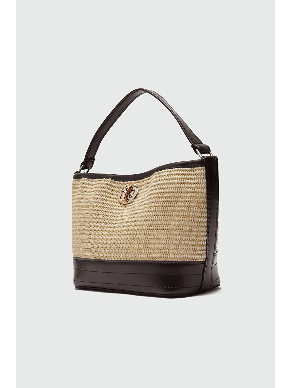 Urban Hasır Görünümlü Kilitli Omuz Çanta Kahverengi-1