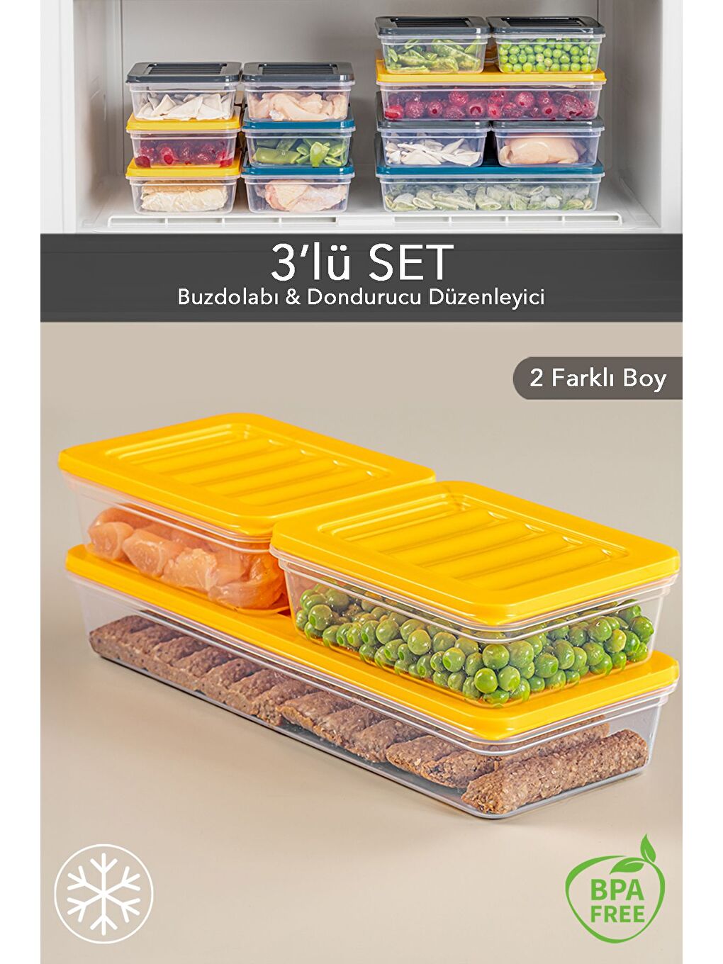 3'lü Saklama Kabı Sarı 1 x 1170 ml 2 x 600 ml