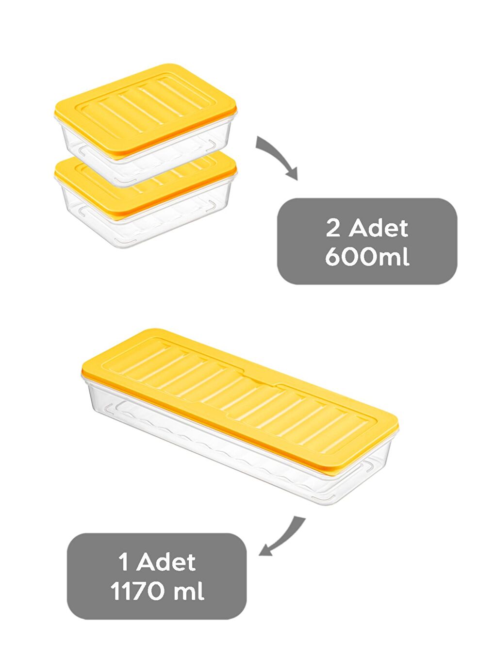 3'lü Saklama Kabı Sarı 1 x 1170 ml 2 x 600 ml-1
