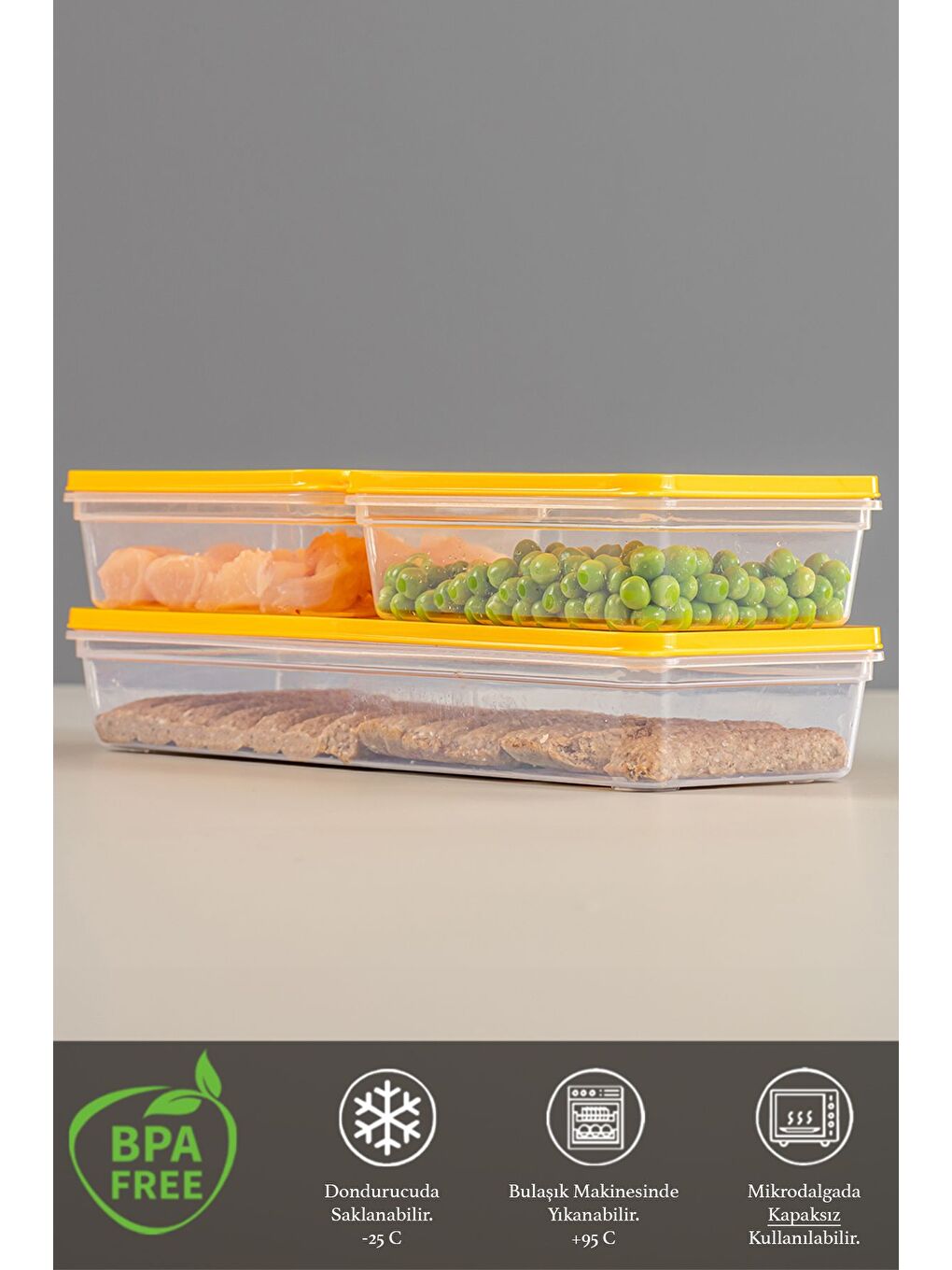 3'lü Saklama Kabı Sarı 1 x 1170 ml 2 x 600 ml-2