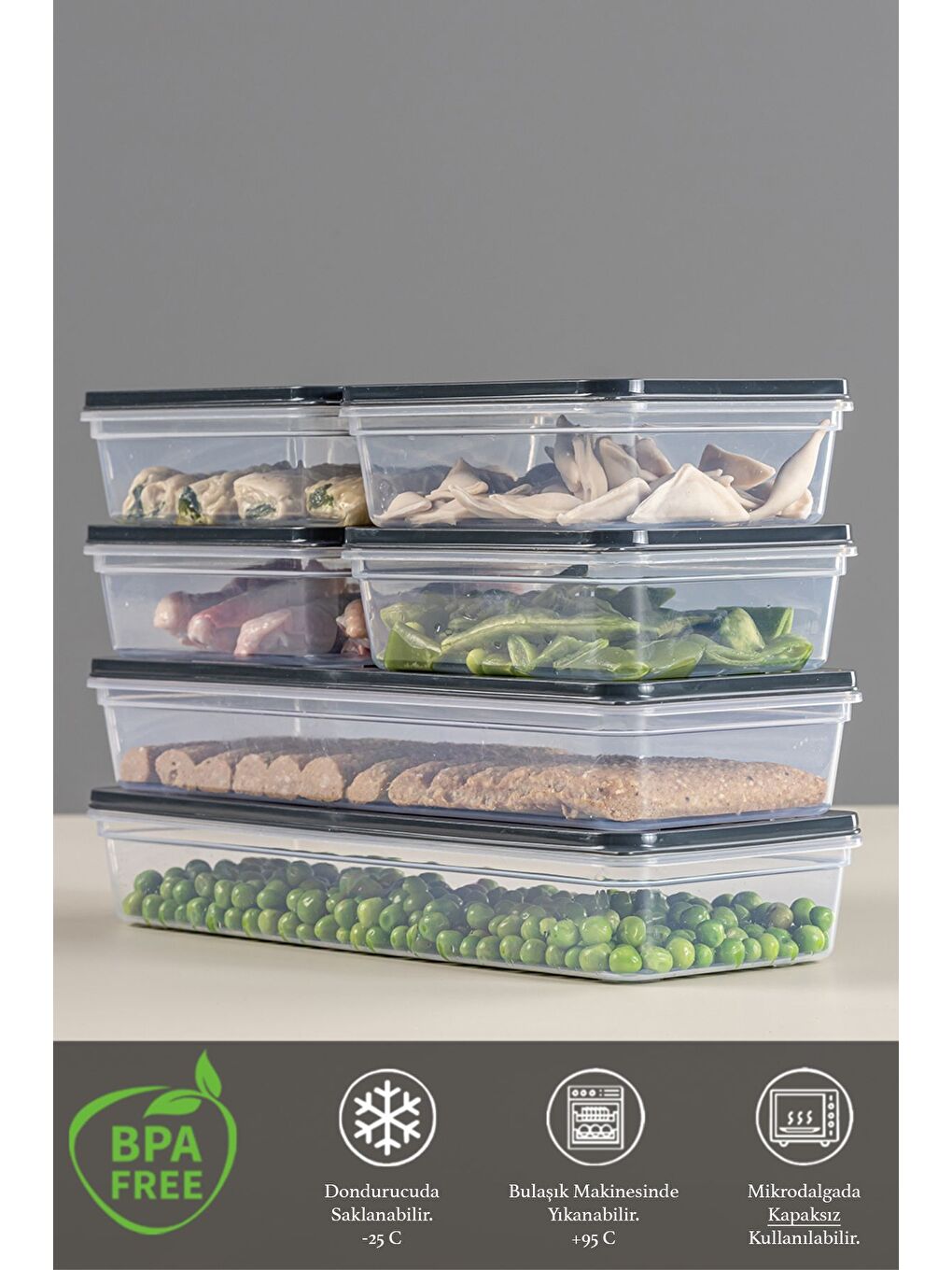 6'lı Saklama Kabı Antrasit 2 x 1170 ml 4 x 600 ml-2