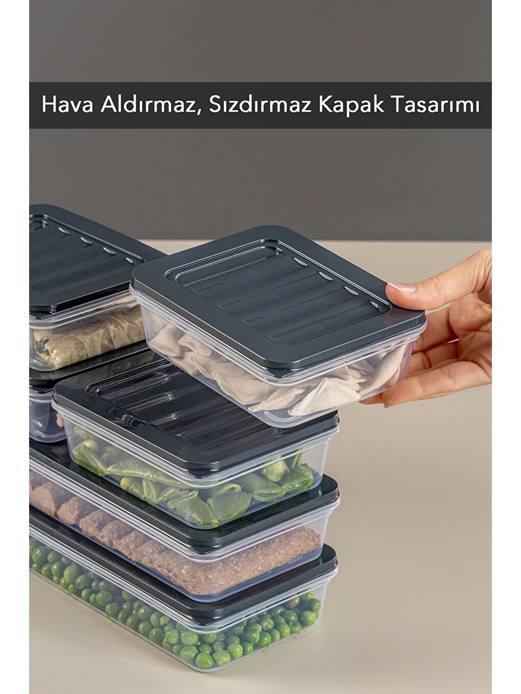 6'lı Saklama Kabı Antrasit 2 x 1170 ml 4 x 600 ml-3