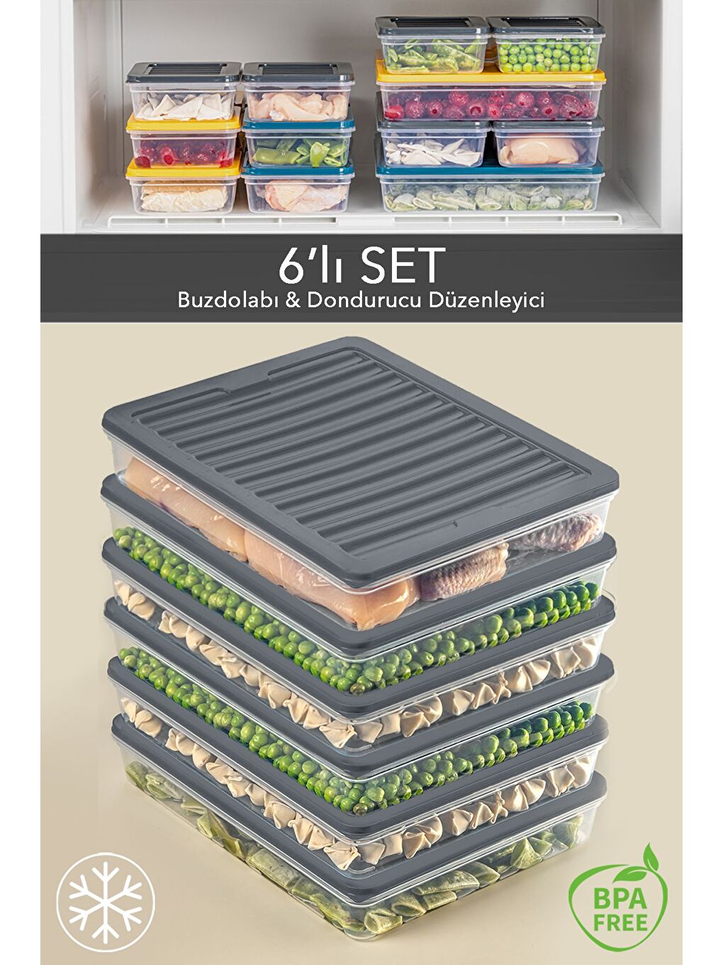 6'lı Saklama Kabı Antrasit 6 x 2400 ml