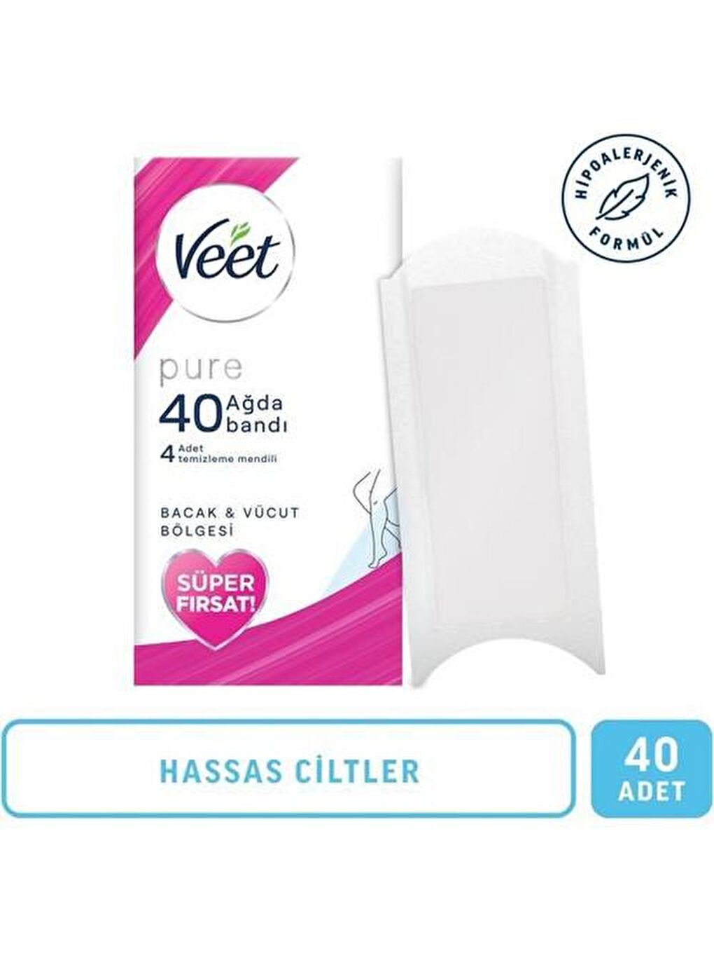 Veet Renksiz Pure Hipoalerjenik Sir Ağda Bandı Hassas Ciltler 40 Lı