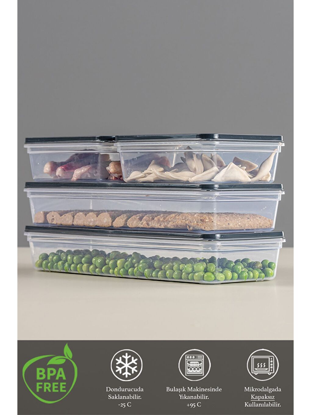 4'lü Saklama Kabı Antrasit 2 x 1170 ml 2 x 600 ml-2