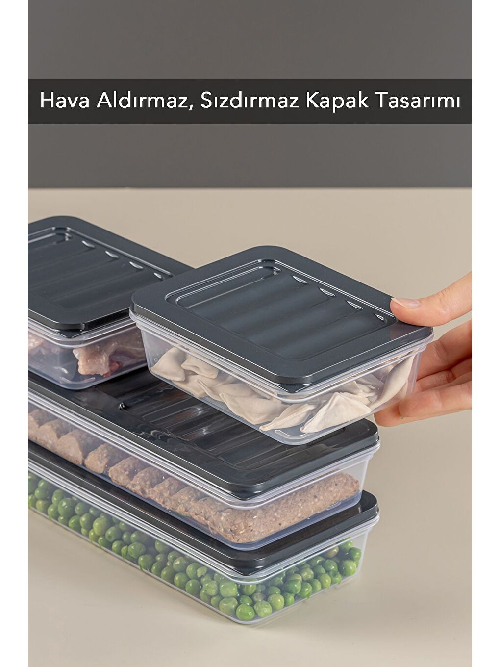 4'lü Saklama Kabı Antrasit 2 x 1170 ml 2 x 600 ml-3