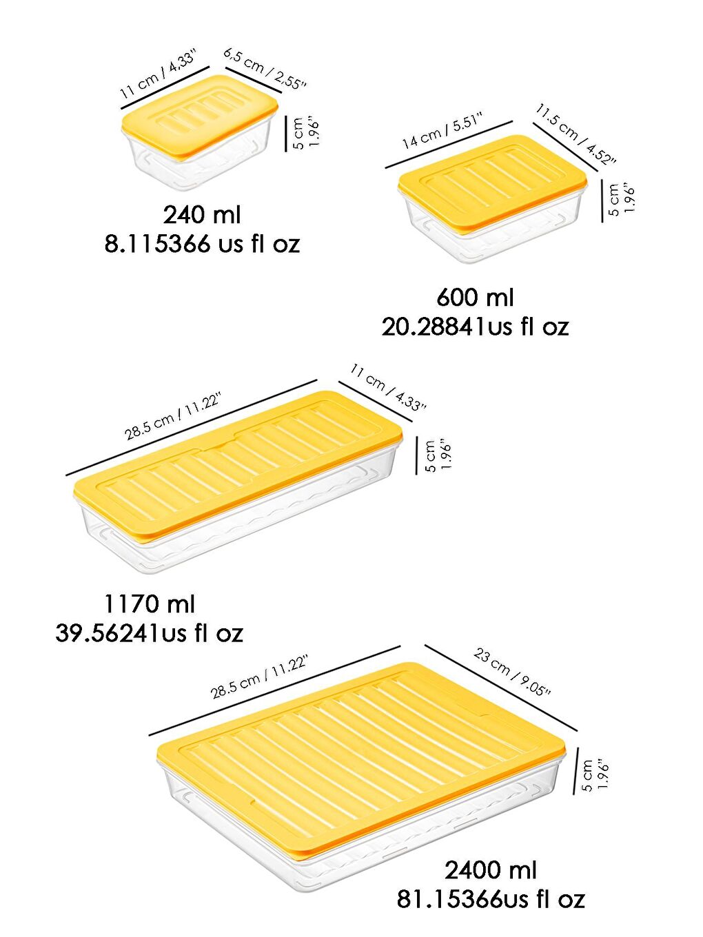 19 Parça Mikrodalga Uyu mlu Organizer Saklama Kabı 1x2400 ml 2x1170 ml 4x600 ml 12x240 ml Sarı-5