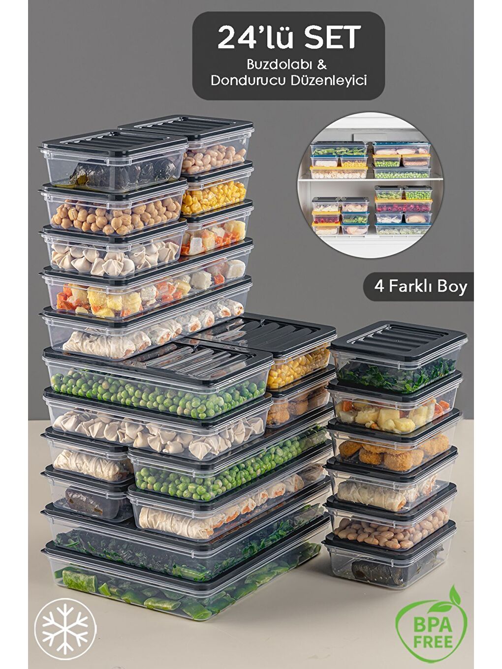 24 Parça Saklama Kabı 2x2400 ml 4x1200 ml 6x1170 ml 12x600 ml Antrasit