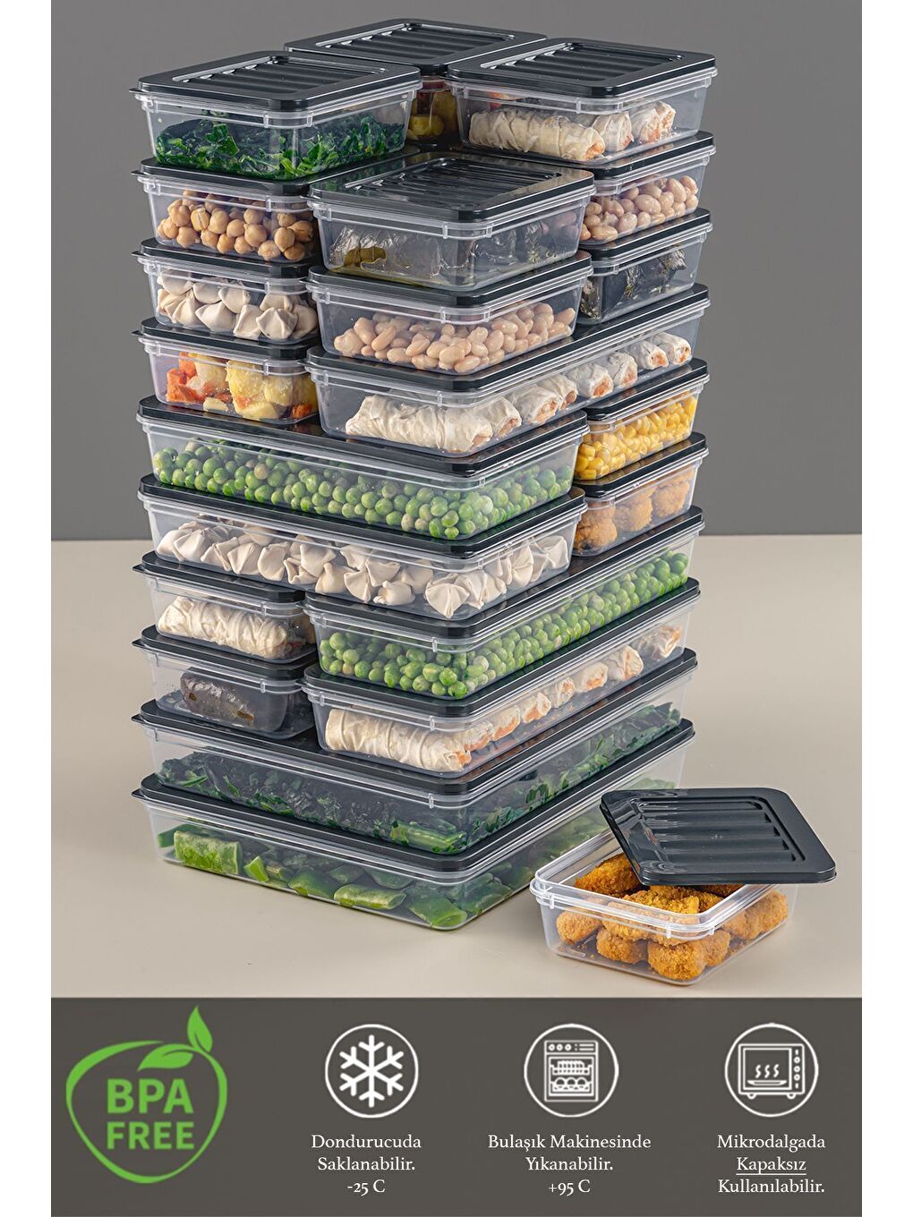 24 Parça Saklama Kabı 2x2400 ml 4x1200 ml 6x1170 ml 12x600 ml Antrasit-2