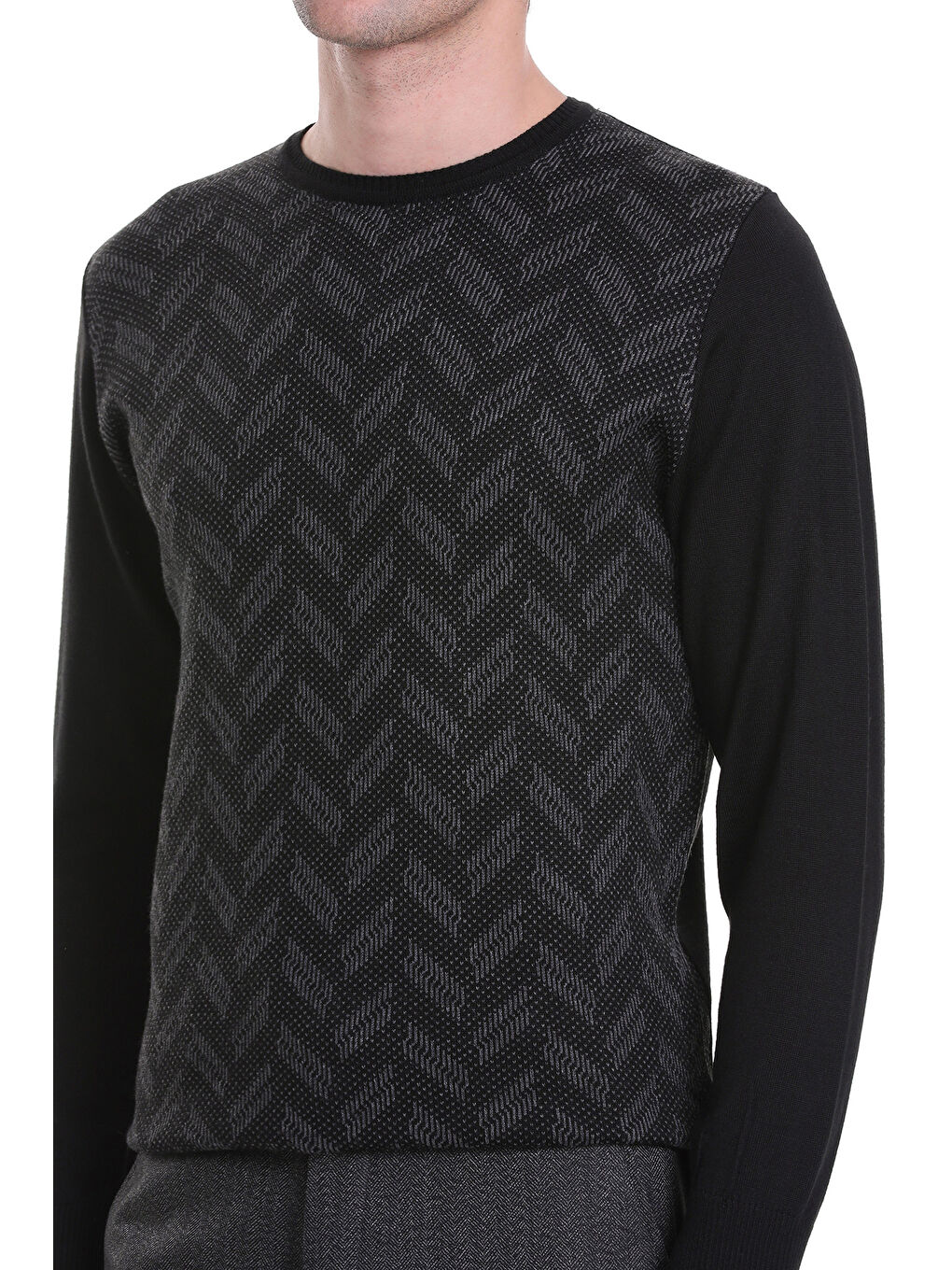 Siyah Regular Fit Jakarlı Bisiklet Yaka Yünlü Triko Kazak-4