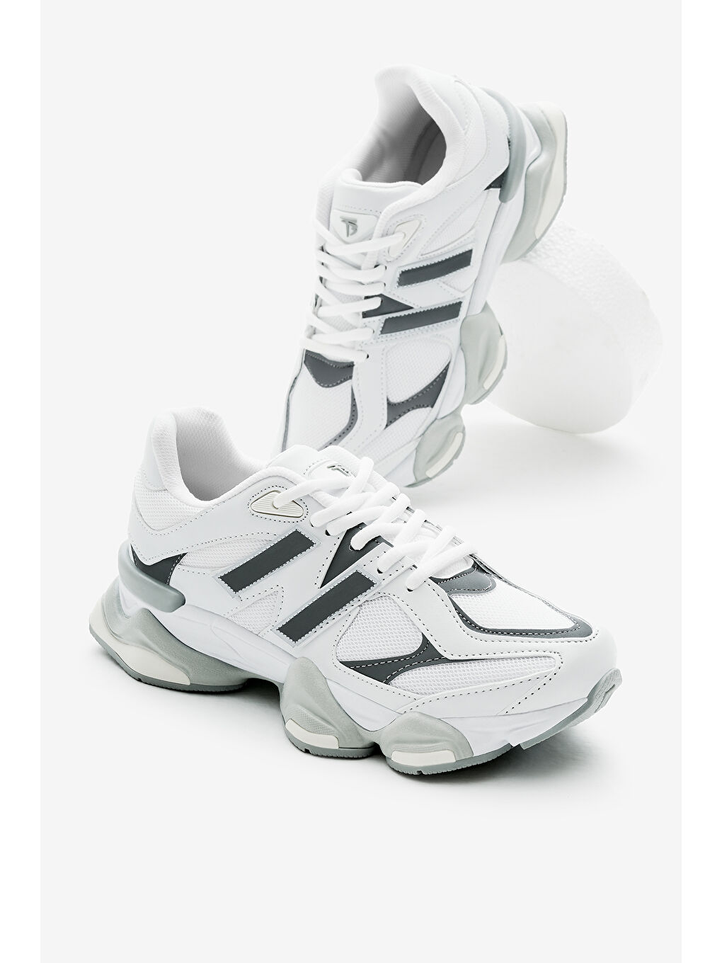 Unisex Beyaz Poli Taban Anorak Desenli Yüksek Taban Bağcıklı Spor Ayakkabı