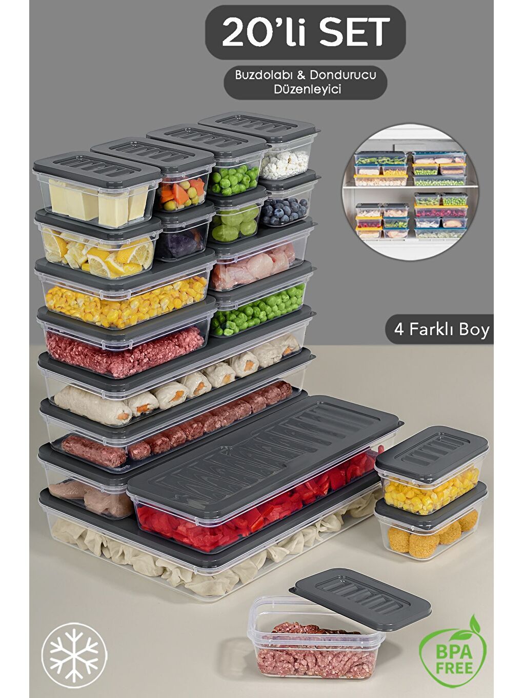 20 Parça Mikrodalga Uyu mlu Organizer Saklama Kabı 1x2400 ml 4x1170 ml 4x600 ml 11x240 ml Antrasit