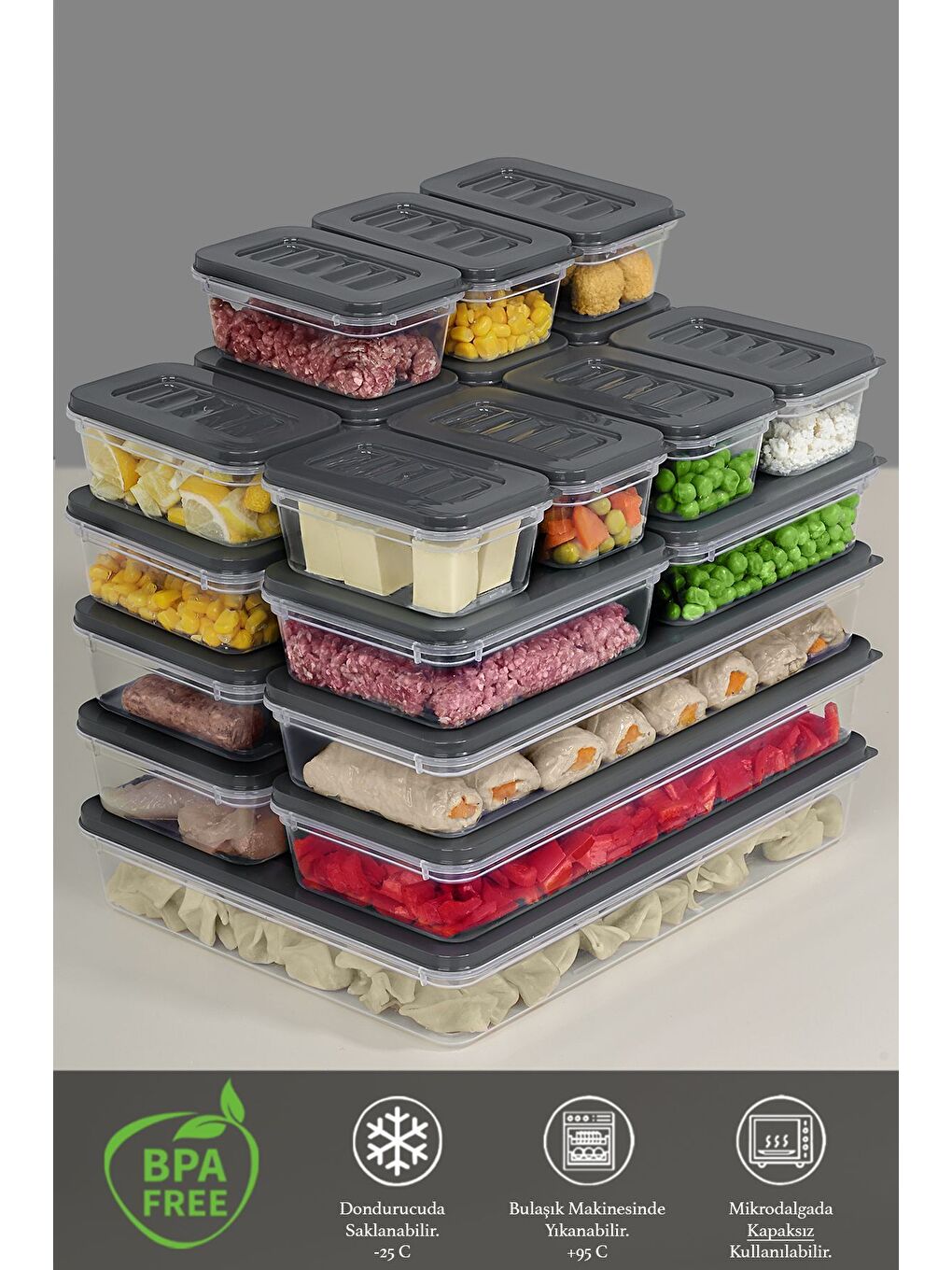 20 Parça Mikrodalga Uyu mlu Organizer Saklama Kabı 1x2400 ml 4x1170 ml 4x600 ml 11x240 ml Antrasit-2