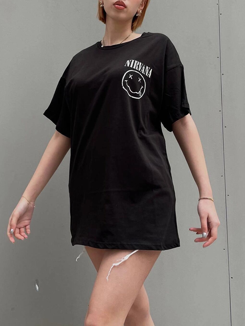 Siyah Ön Arka Baskılı Oversize T-Shirt