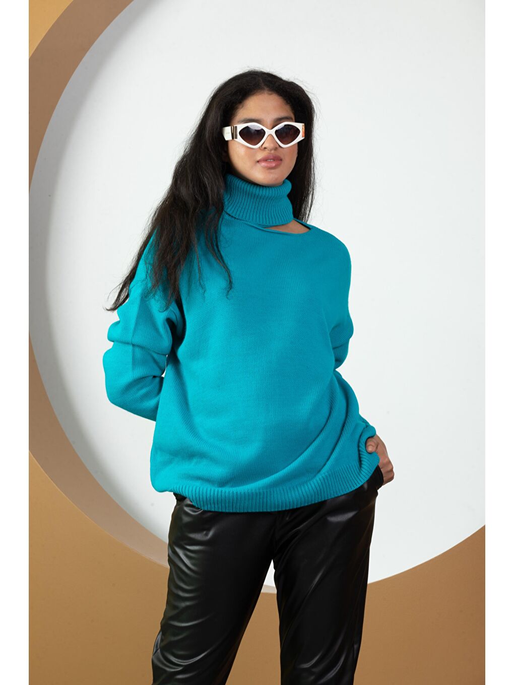 Turkuaz Kadın Balıkçı Yaka Triko  Kazak-1