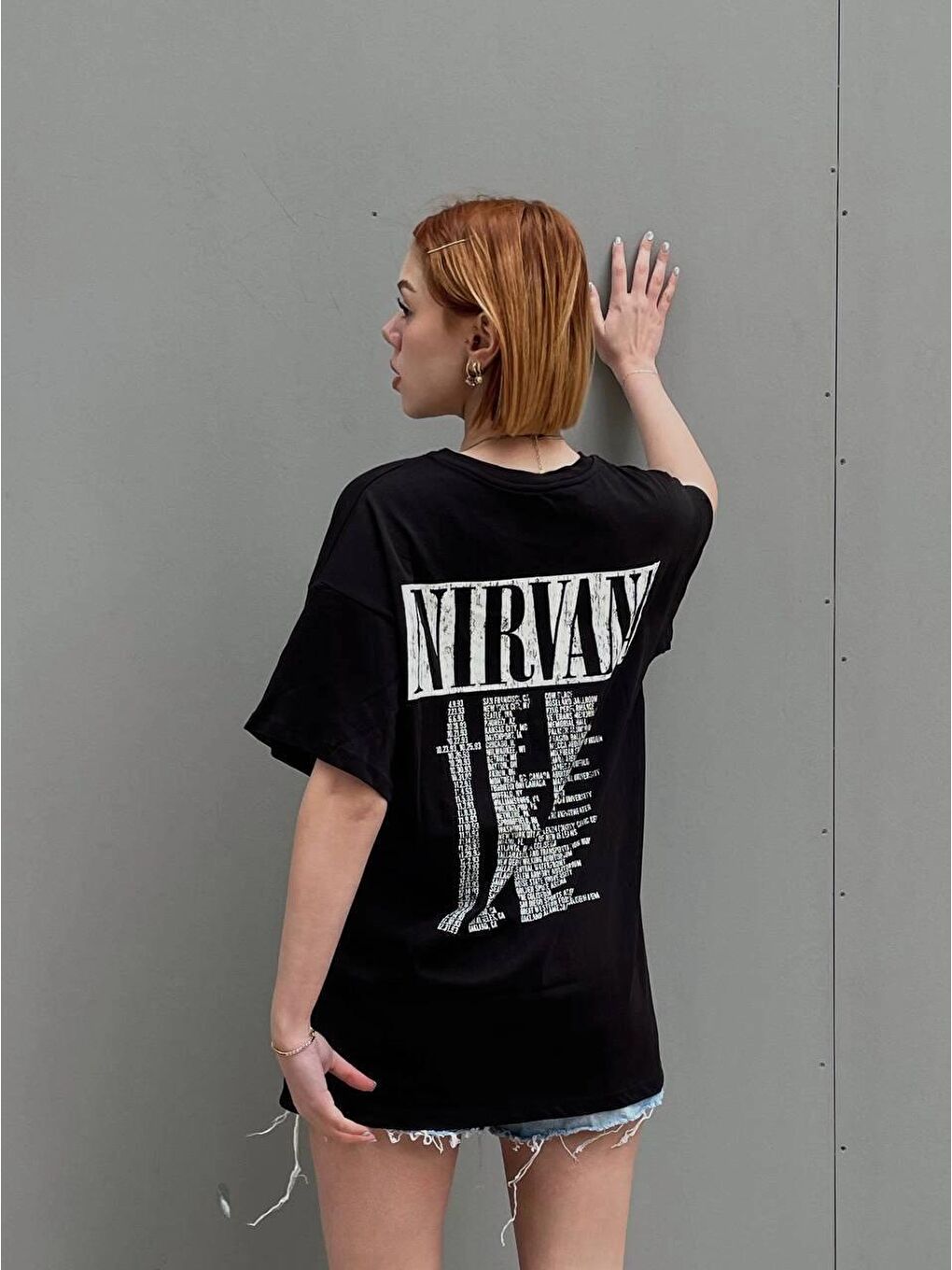 Siyah Ön Arka Baskılı Oversize T-Shirt-2