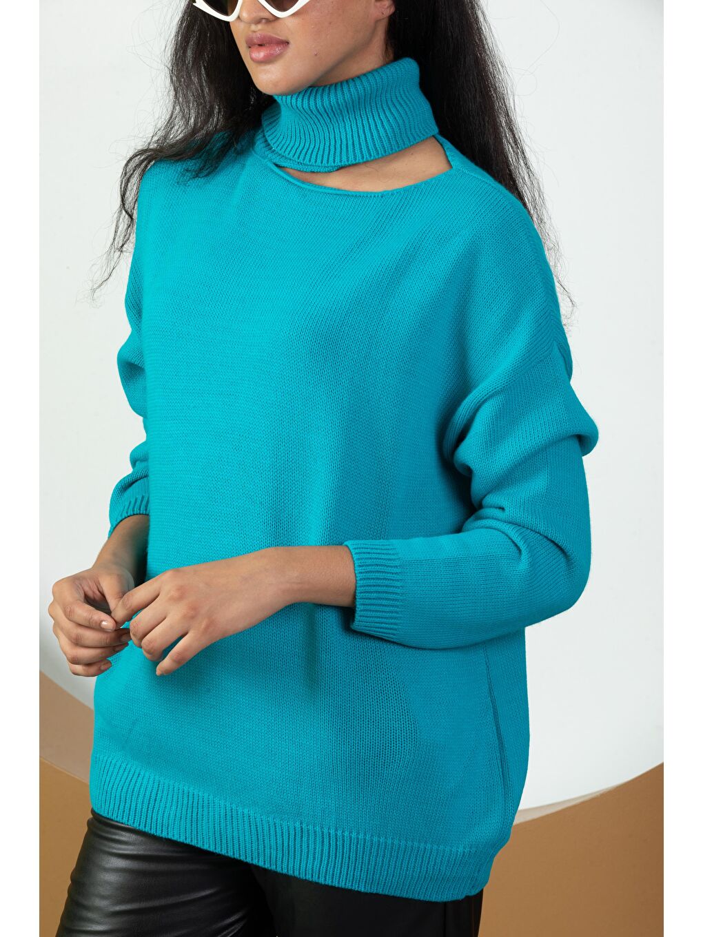 Turkuaz Kadın Balıkçı Yaka Triko  Kazak-2