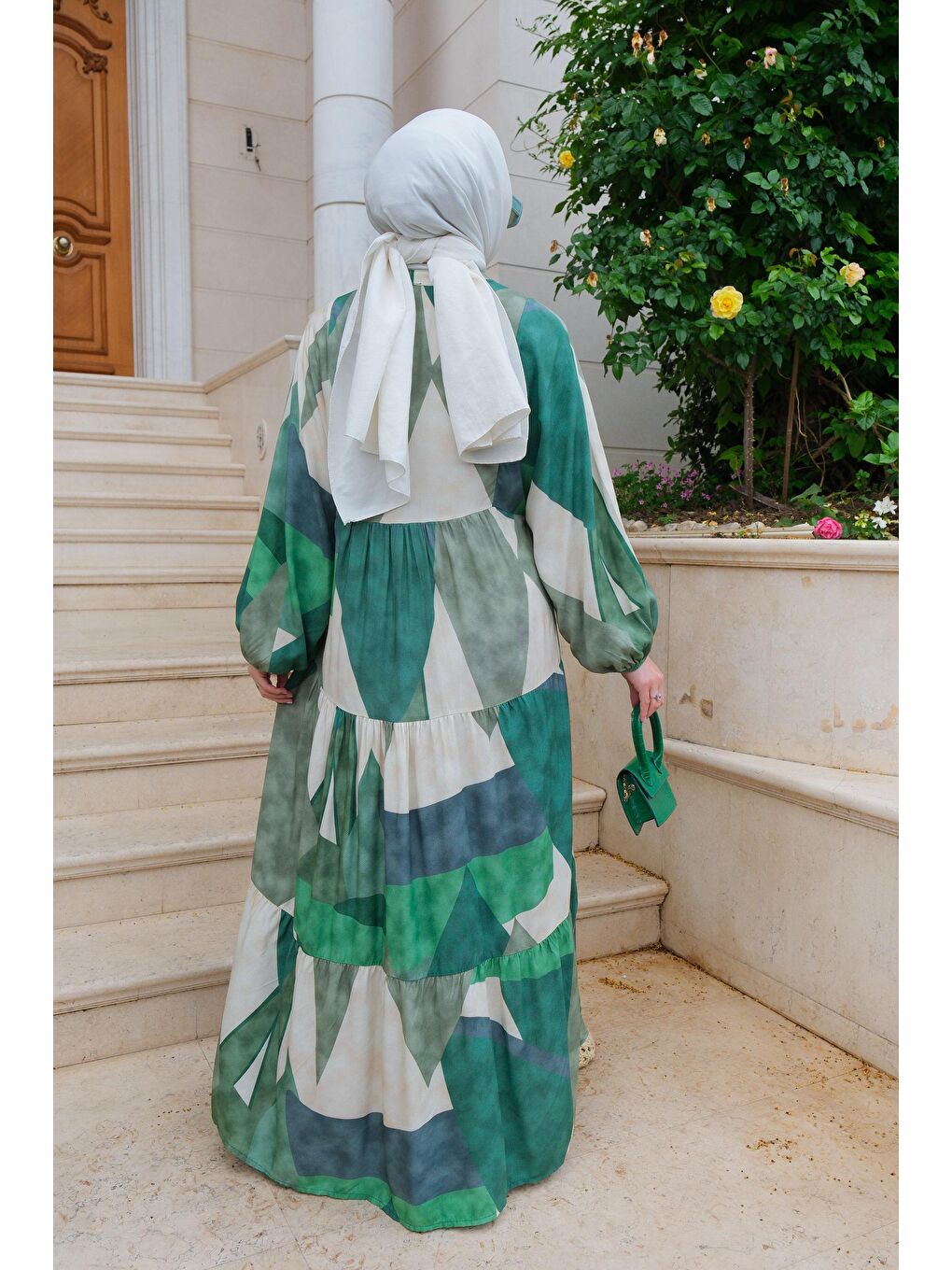 Karışık Desen Elbise Yeşil-2