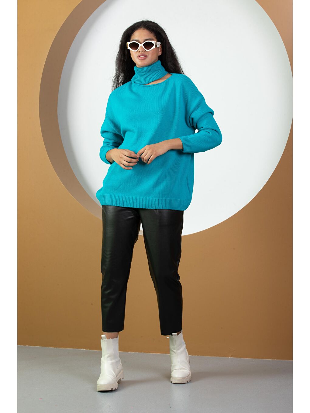 Turkuaz Kadın Balıkçı Yaka Triko  Kazak-4