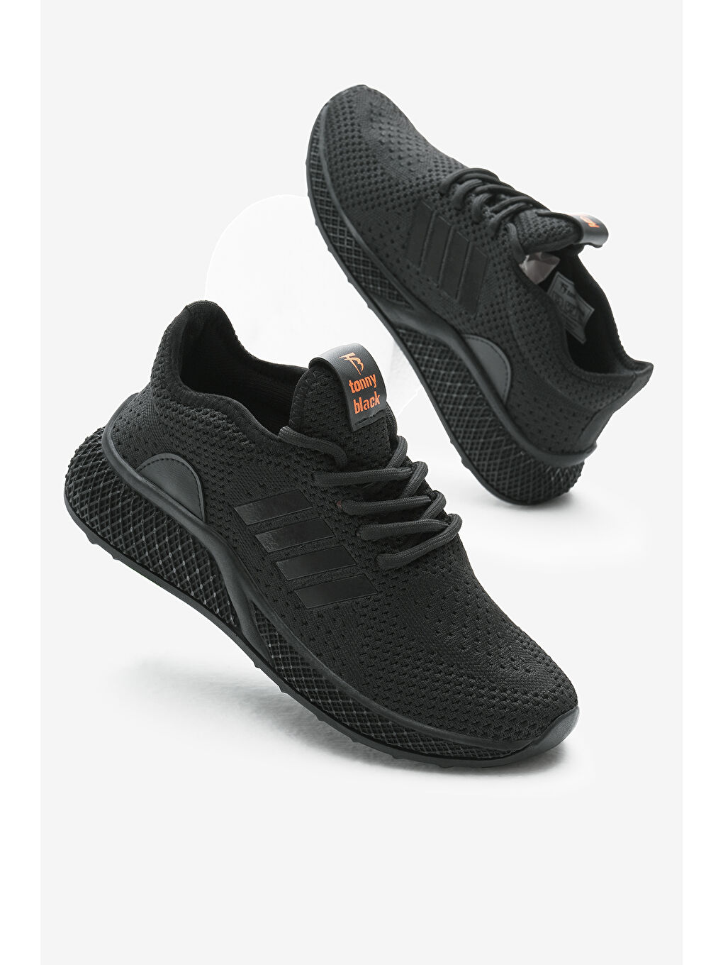 Unisex Siyah Poli Taban Bağcıklı Triko Spor Ayakkabı