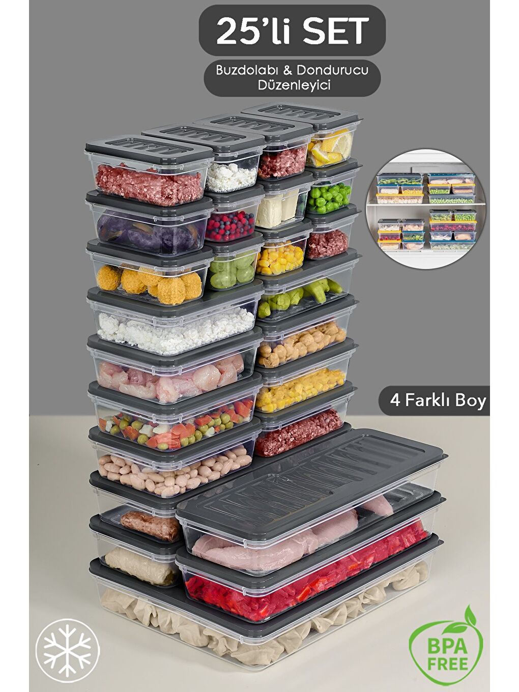 25 Parça Mikrodalga Uyu mlu Organizer Saklama Kabı 1x2400 ml 4x1170 ml 8x600 ml 12x240 ml Antrasit