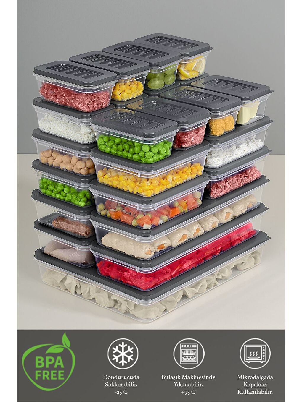 25 Parça Mikrodalga Uyu mlu Organizer Saklama Kabı 1x2400 ml 4x1170 ml 8x600 ml 12x240 ml Antrasit-2