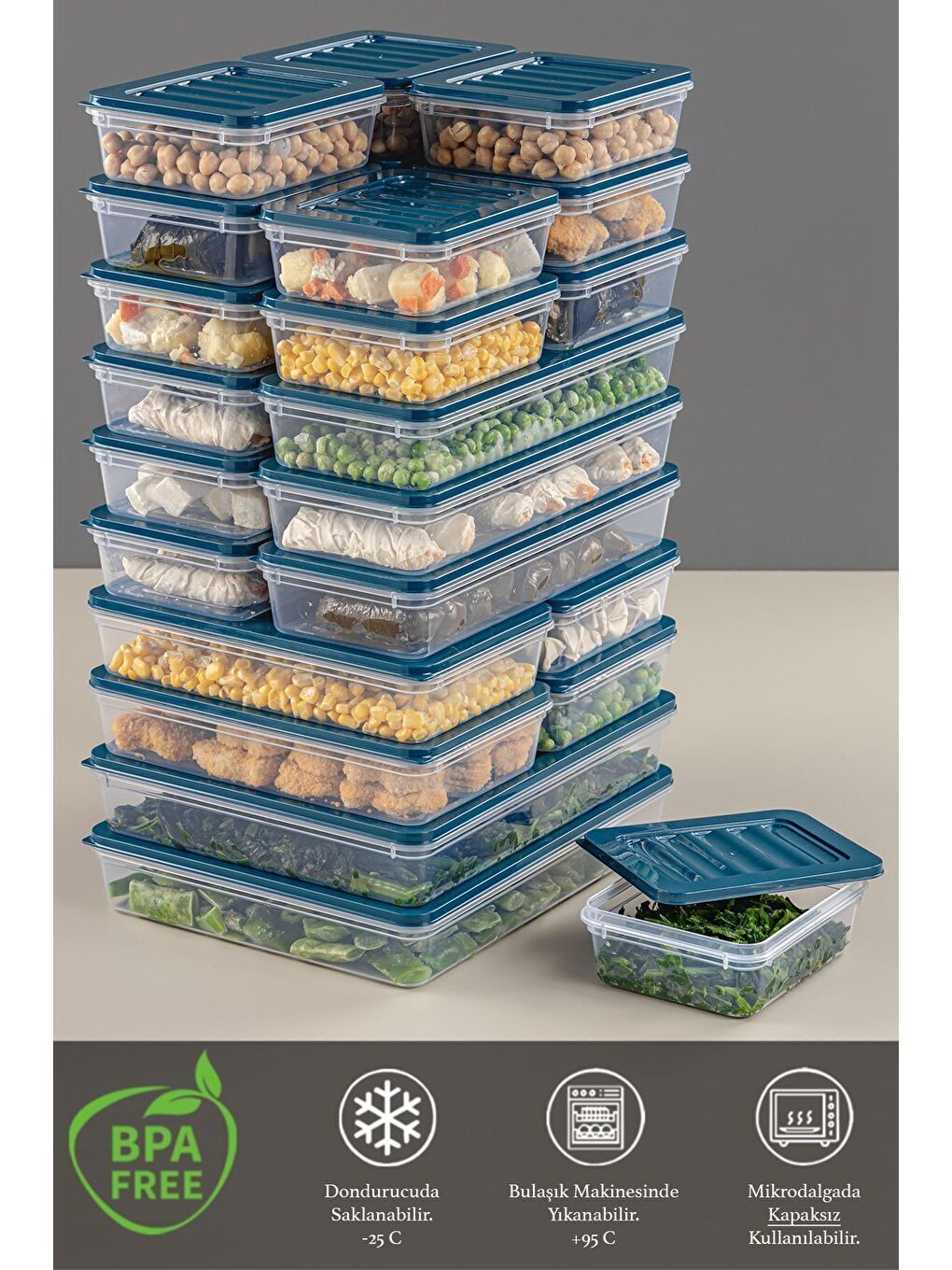 Mavi 24 Parça Saklama Kabı 2x2400 ml 4x1200 ml 6x1170 ml 12x600 ml Petrol-2