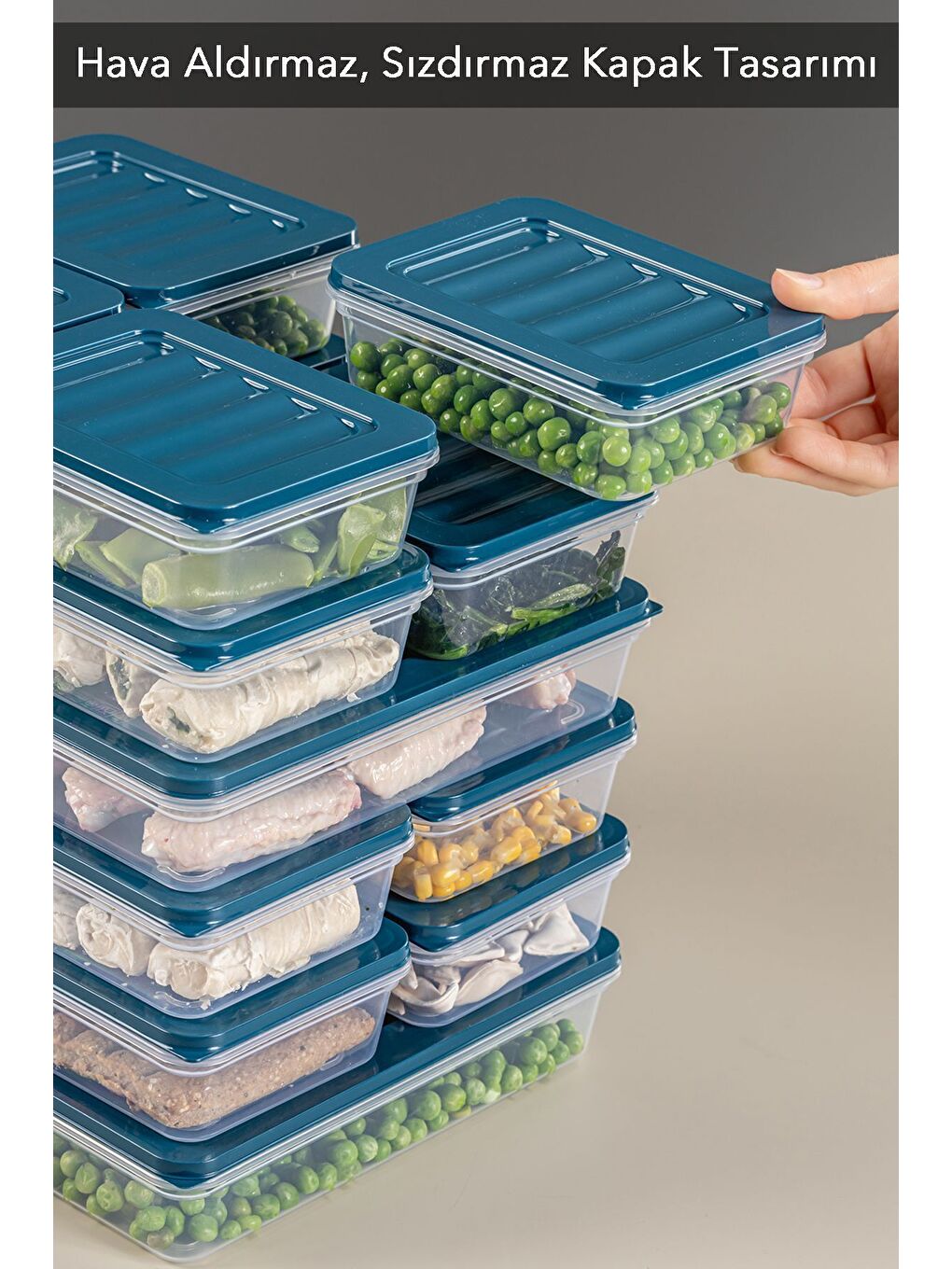 Mavi 24 Parça Saklama Kabı 2x2400 ml 4x1200 ml 6x1170 ml 12x600 ml Petrol-3