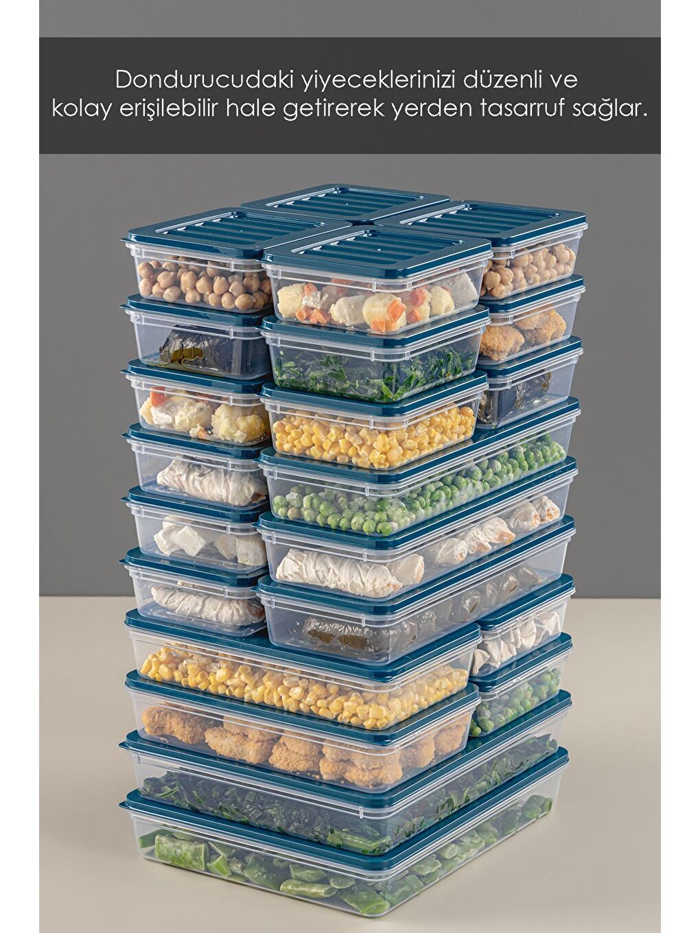 Mavi 24 Parça Saklama Kabı 2x2400 ml 4x1200 ml 6x1170 ml 12x600 ml Petrol-4