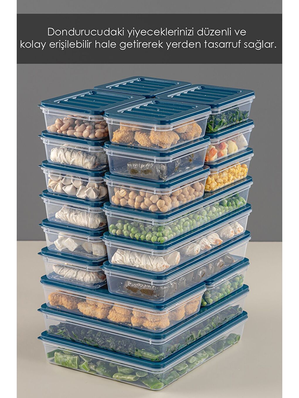 Mavi 22 Parça Saklama Kabı 2x2400 ml 2x1200 ml 6x1170 ml 12x600 ml Petrol-4