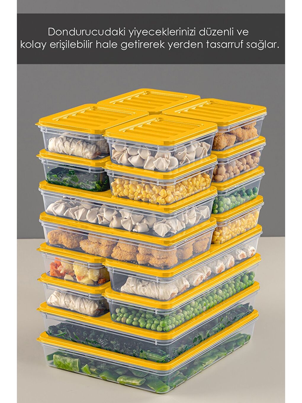 18 Parça Saklama Kabı 2x2400 ml 4x1200 ml 4x1170 ml 8x600 ml Sarı-4