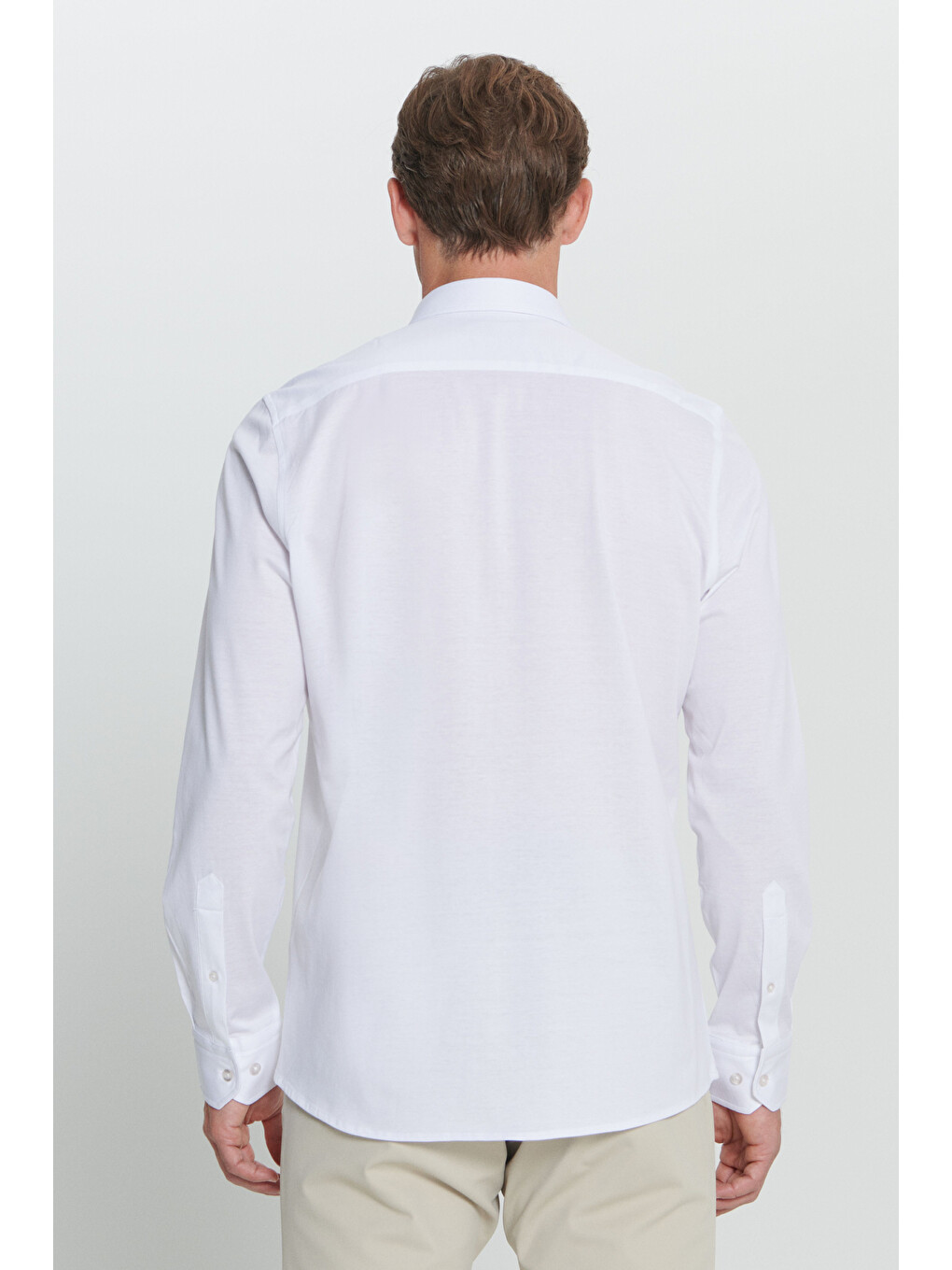 Erkek Beyaz Slim Fit Dar Kesim Düğmeli Yaka Gömlek-5