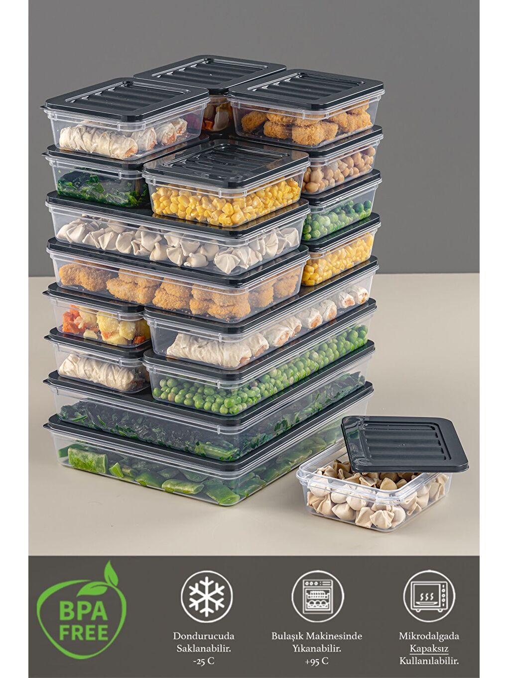 18 Parça Saklama Kabı 2x2400 ml 4x1200 ml 4x1170 ml 8x600 ml Antrasit-2