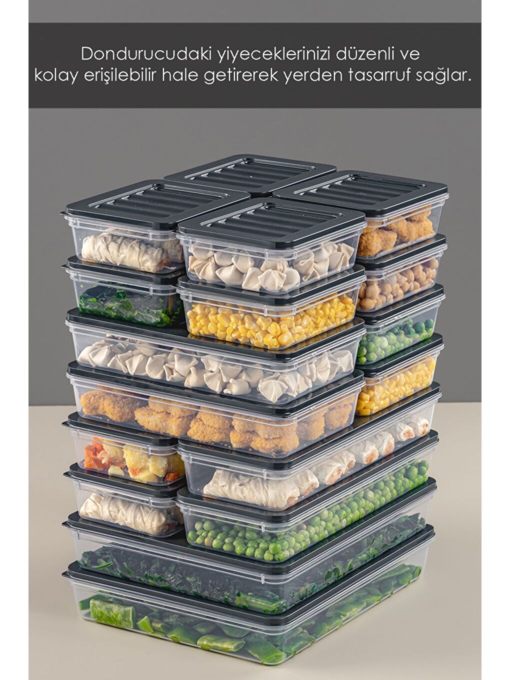 18 Parça Saklama Kabı 2x2400 ml 4x1200 ml 4x1170 ml 8x600 ml Antrasit-4